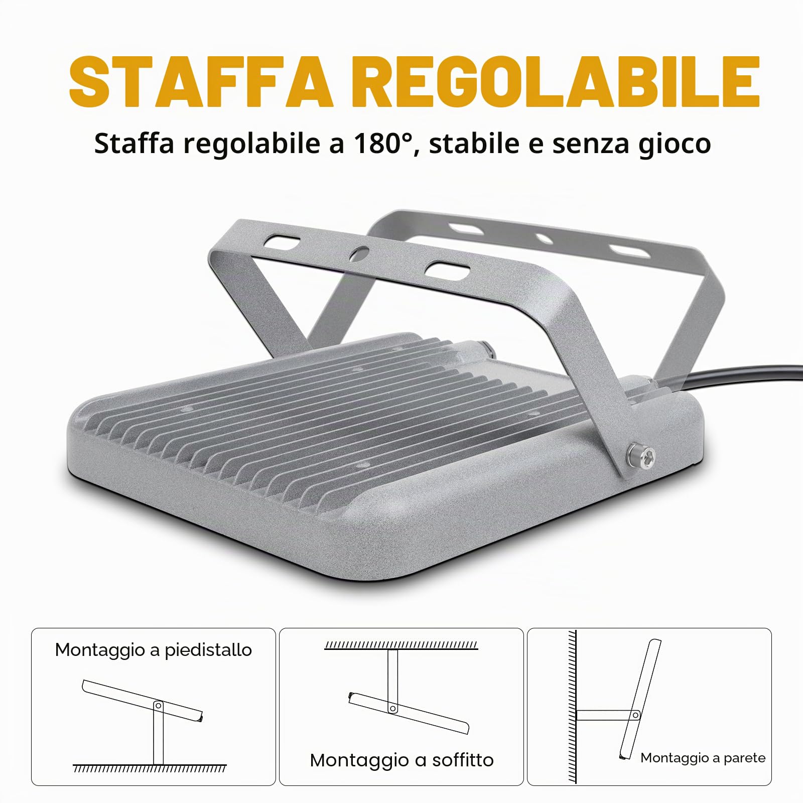 Willpower Faro LED Esterno 100W Faretti LED 6000K Bianco Con Spina