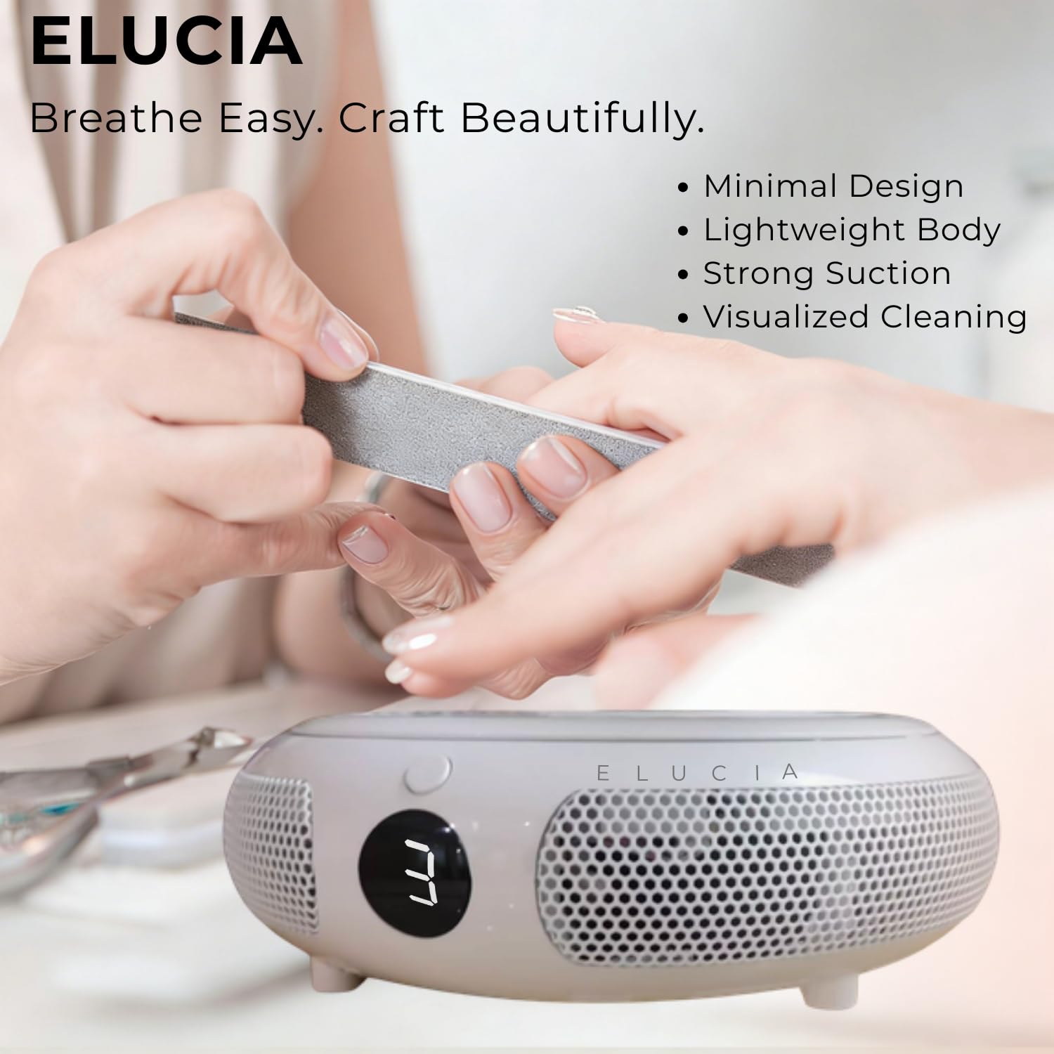 Nail Dust Collector, Dual-Layer Filter (20 Washable Pre-Filter + 1 Reusable HEPA), 3800RPM, 3 Adjustable Suction Levels, Compact Nail Vacuum Machine for Home & Professional Use, White