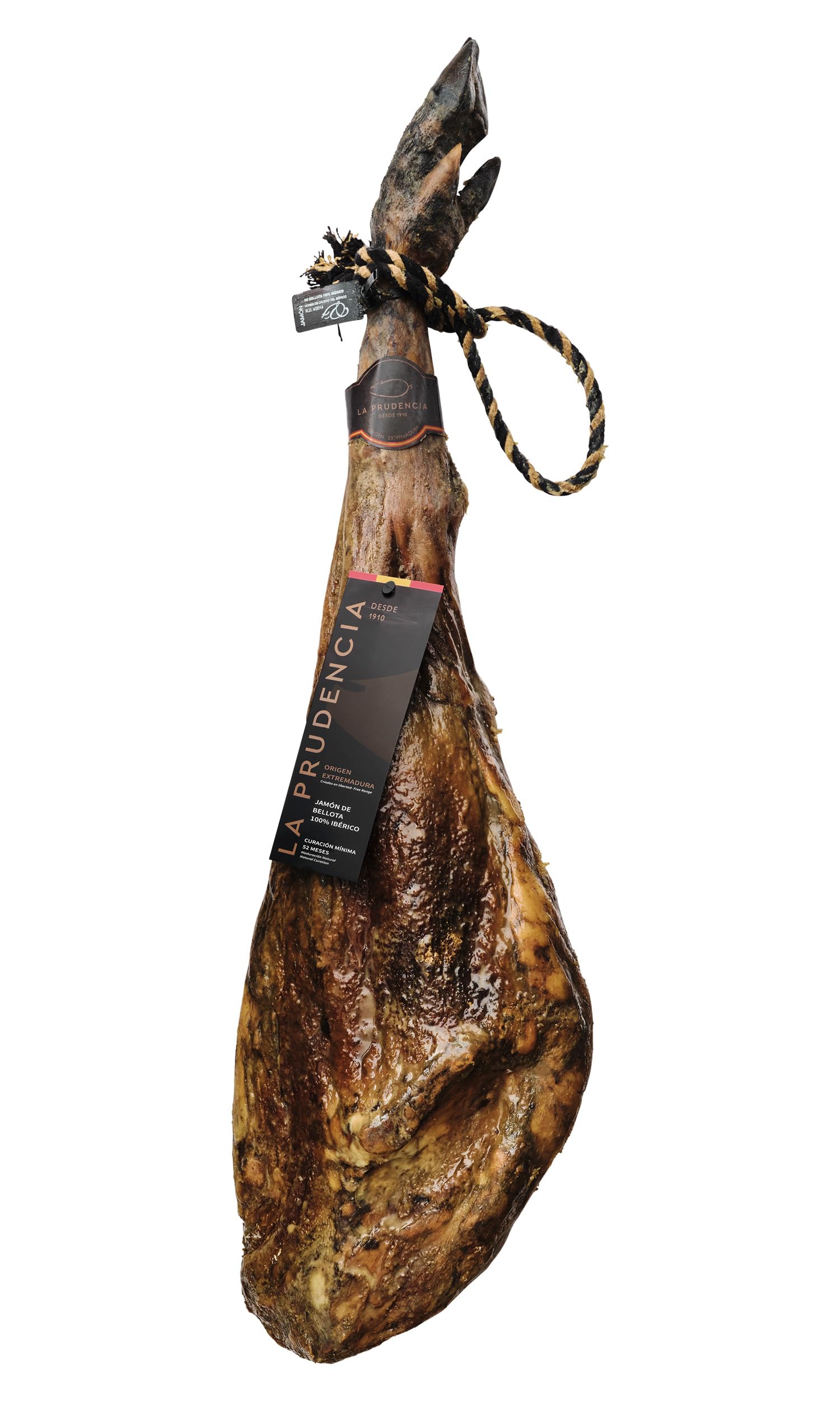 LA PRUDENCIA - Jamón iberico de bellota 100% ibérico - Etiqueta Negra - 48 meses de curación - 7 a 8 kg Aprox - ORIGEN EXTREMADURA