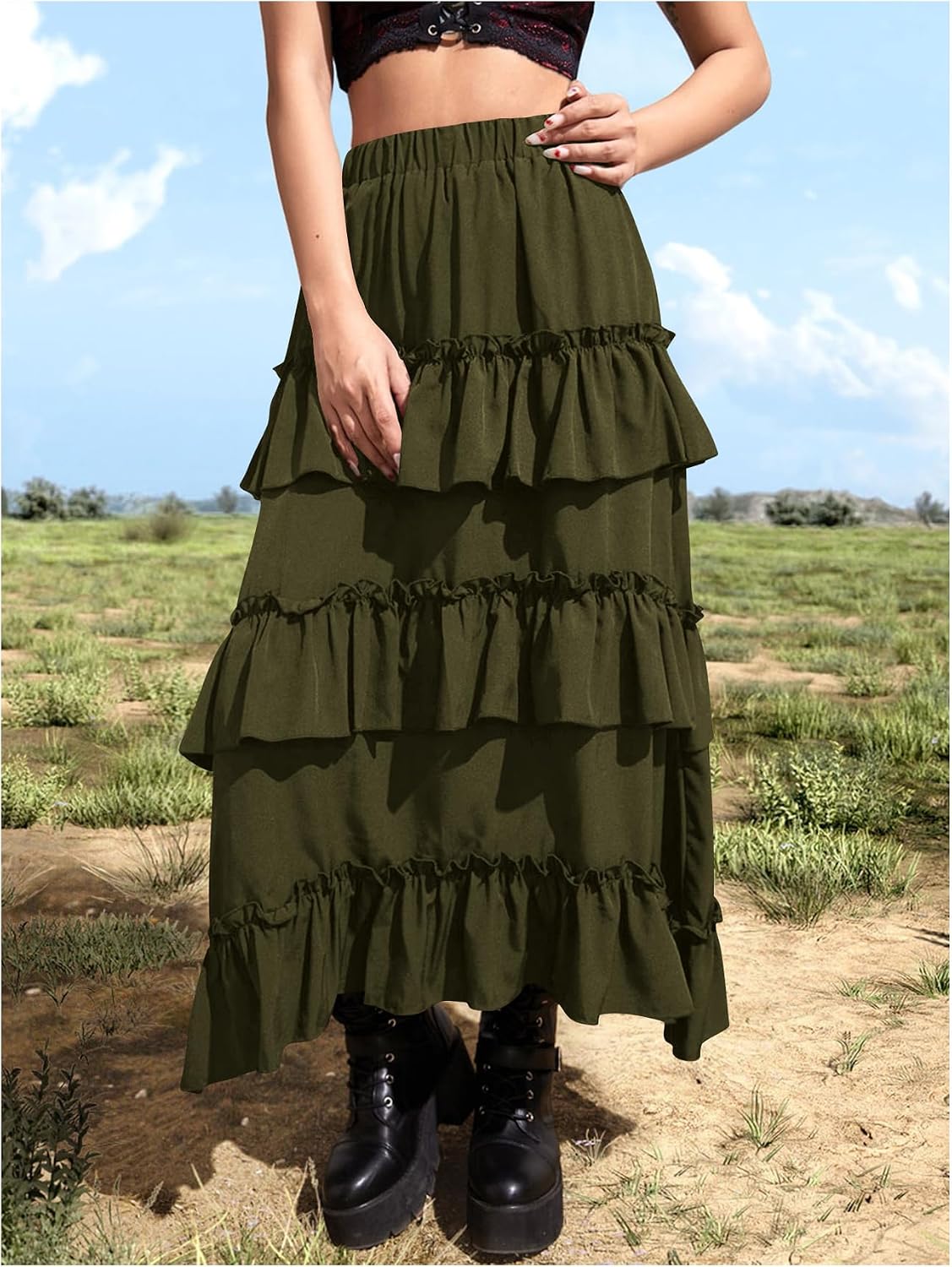 Verdusa Women's Renaissance Flowy Fairy Skirt Y2k Ruffle Tiered Layered Long Skirts