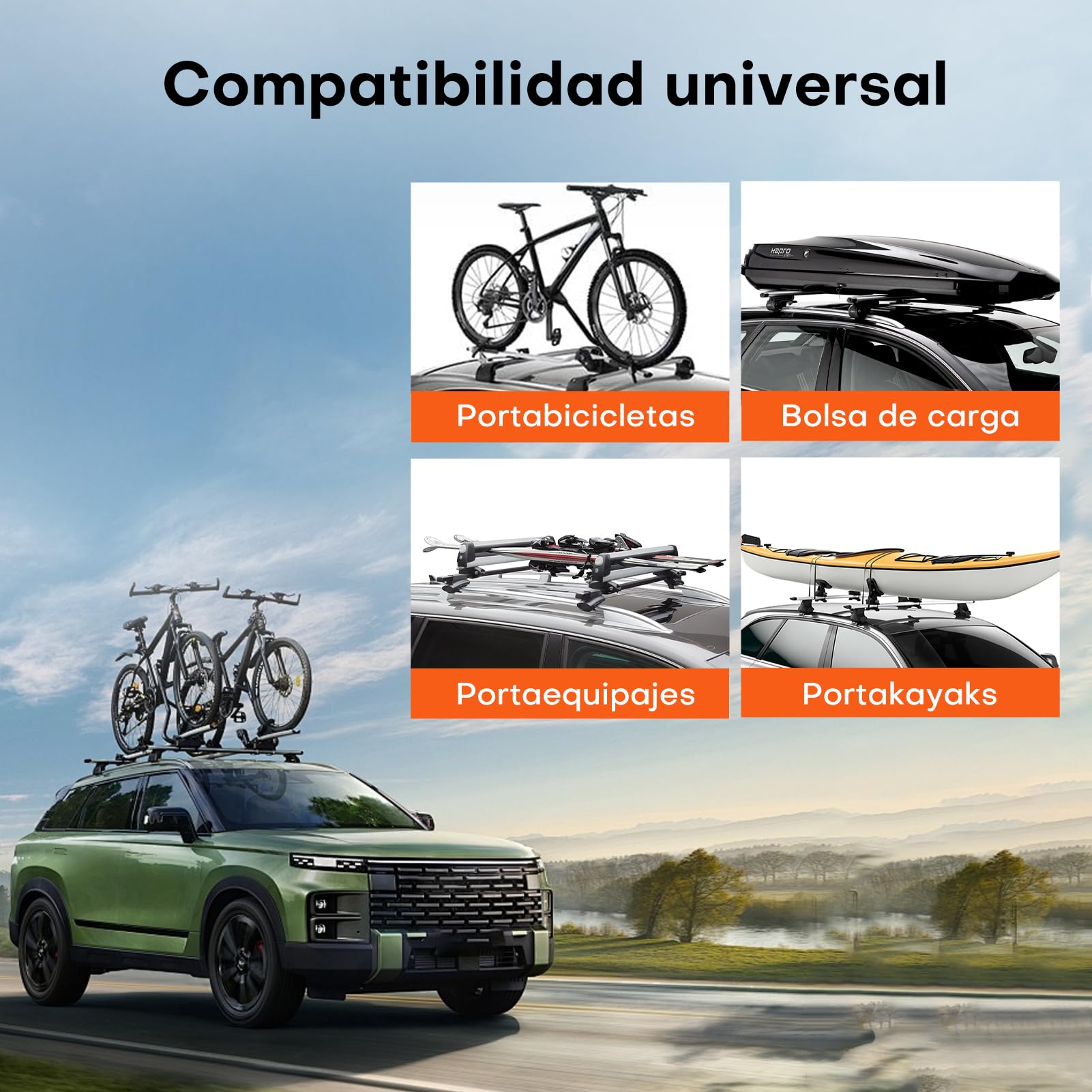 Baca Coche Universal 135cm, Aluminio, Barra Techo Auto, Compatible con Modelos con Relingas Abiertas, Carga hasta 100kg, Ideal para SUVs y Vehículos