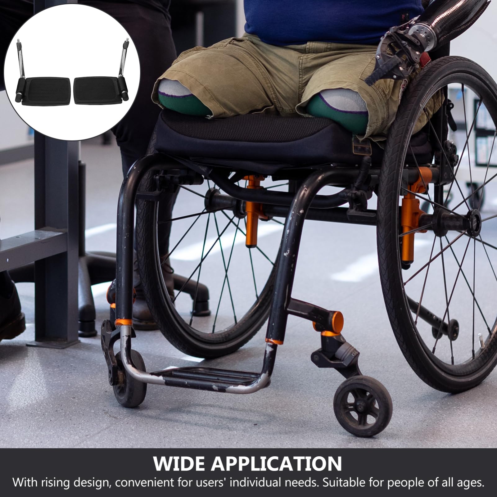 Reposapiés para Silla de Ruedas Barra, Aleación de Aluminio Negro | 1 Par, Diseño Elevable de Repuesto, Adaptación, Accesorio Soporte para Uso Diario