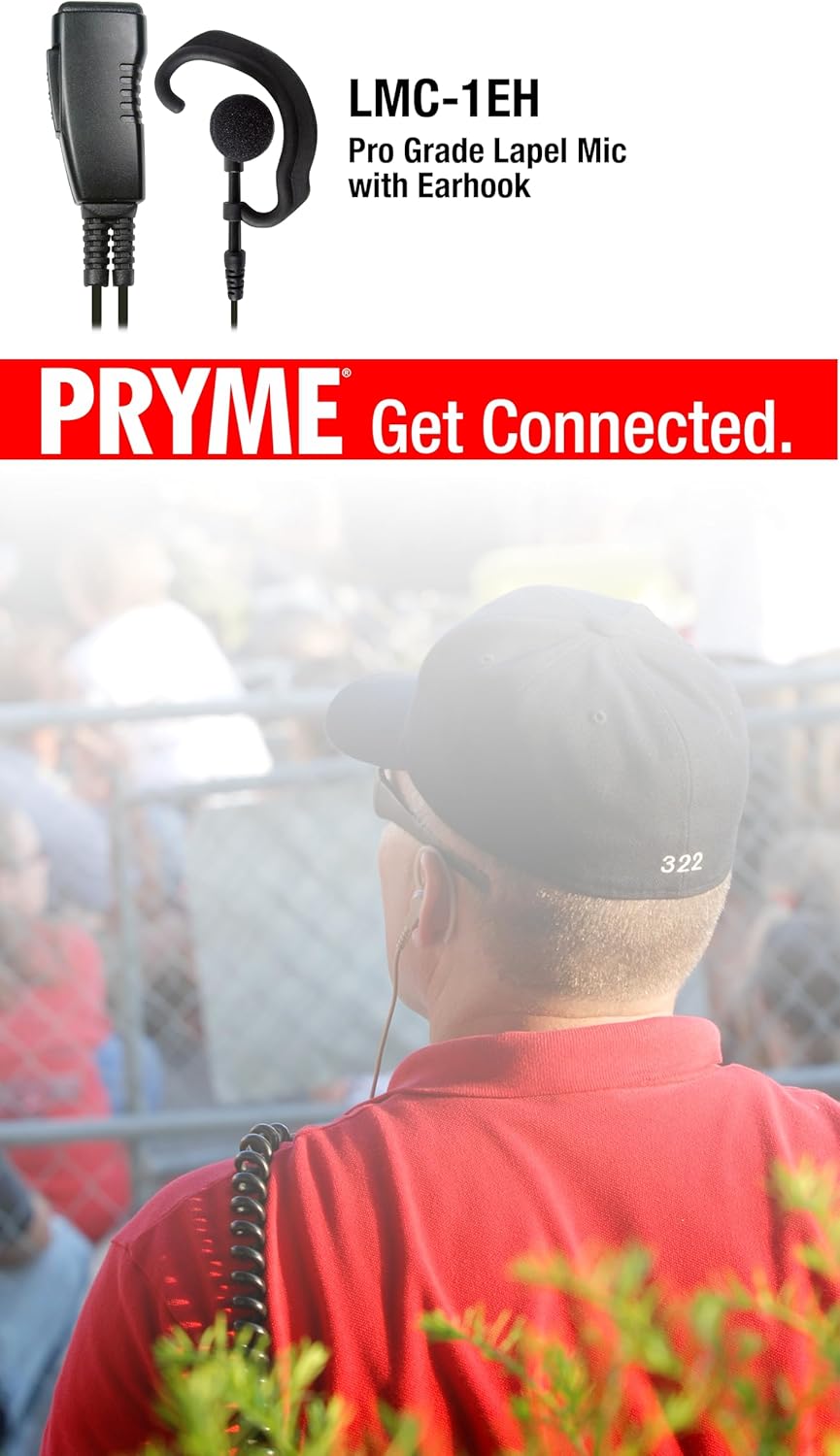 Pryme® LMC-1EH21 Pro-Grade Commercial Lapel Mic w/Soft Earhook Earphone - Fits: Kenwood PKT-23 ProTalk Series 1-pin Models