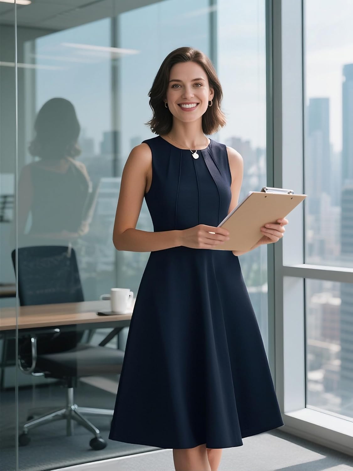 YATHON Fit and Flare Cocktail Dress A-Line Pleated Knee Length Stretchy Semi Formal Dresses for Women with Pockets - Image 4