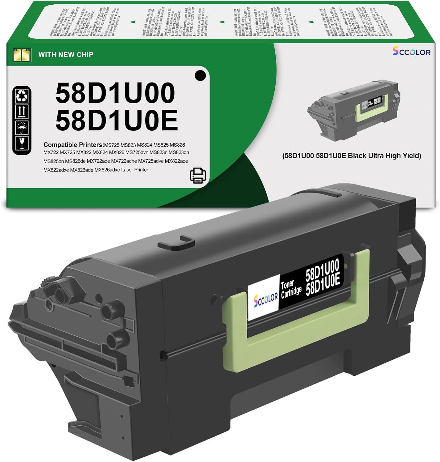 58D1U00 Black Toner Cartridge Replacement for Lexmark 58D1U00 Black Ultra High Yield Compatible with Lexmark MS725 MS823 MS824 MS825 MS826 MX722 MX725 MX822 MX824 MX826 Laser Printer