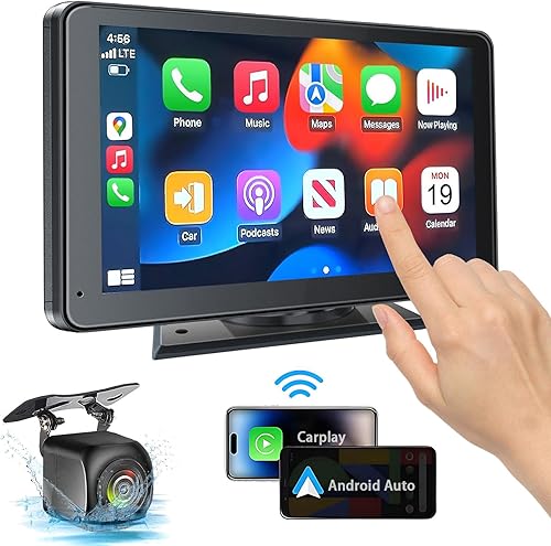 Pantalla inalámbrica portátil Apple CarPlay y Android Auto para automóvil, pantalla táctil HD de 7 pulgadas con enlace de espejo, Bluetooth 5.2