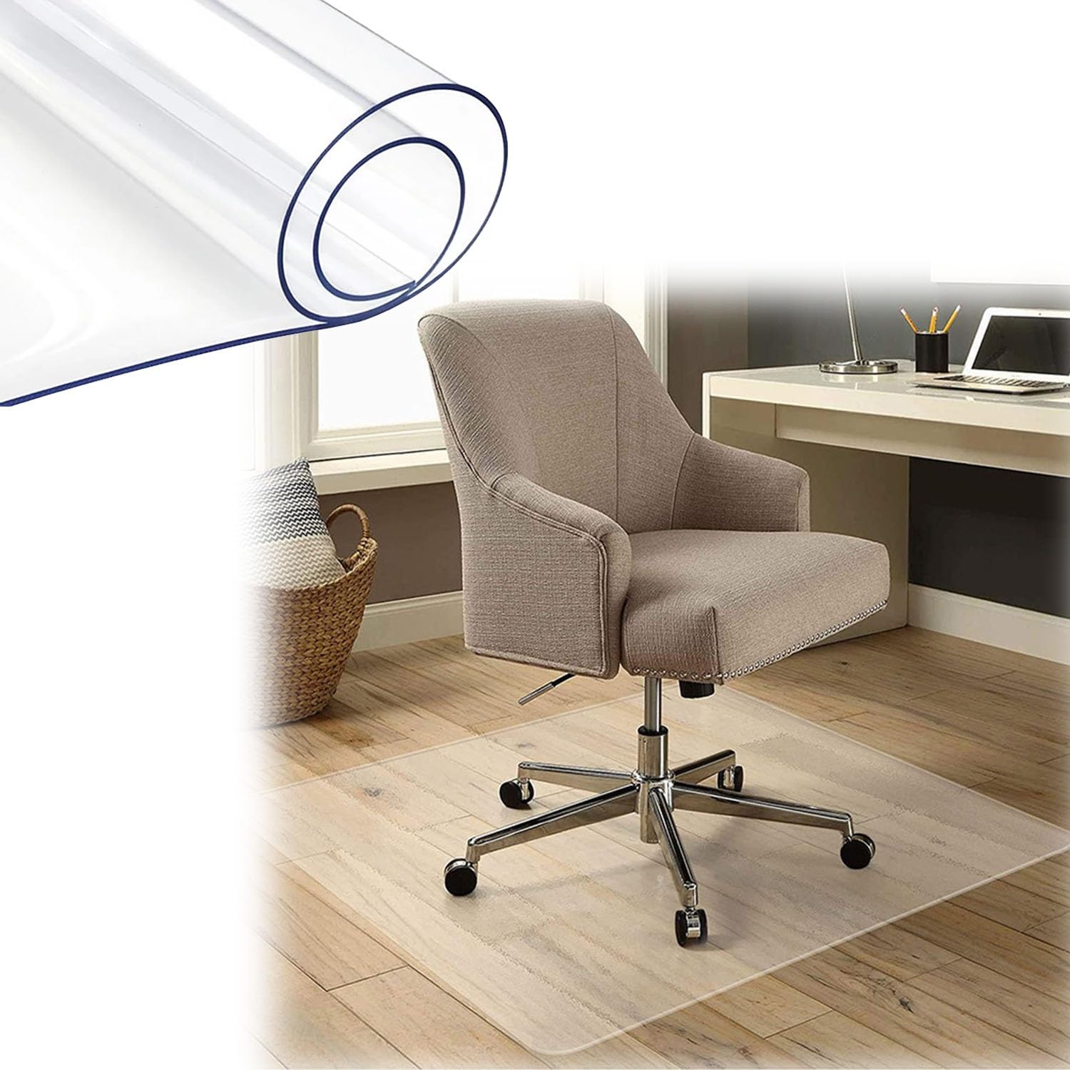 Bürostuhlmatte für harte Böden, 60 x 80 cm bis 150 x 220 cm, Bodenschutz für Hartholz, einfaches Rollen und Reinigen, Schreibtischstuhlmatte, optimales Schreibtischzubehör