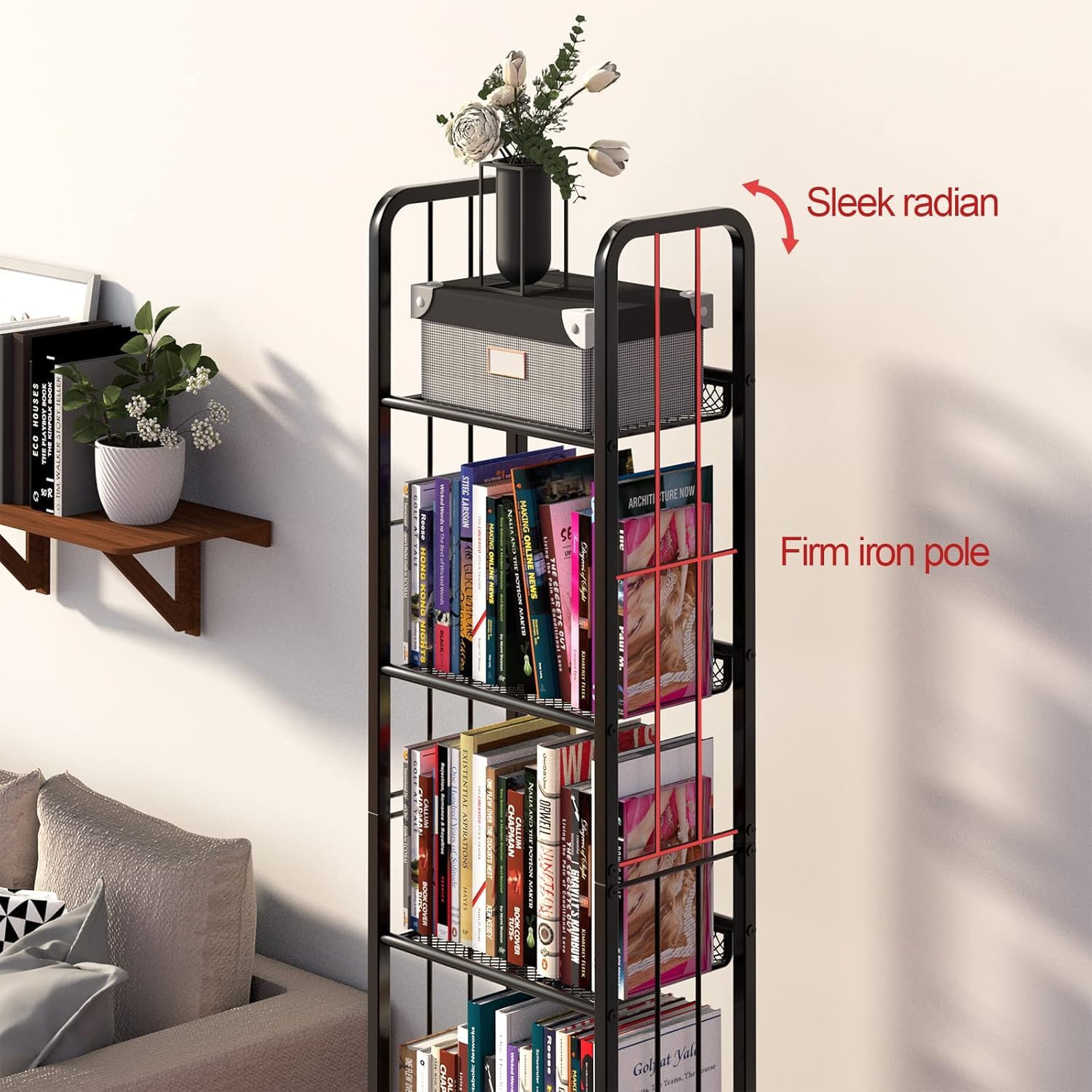 Estantería de 5 niveles, estantería independiente, estantería de oficina, estantería de pie, marco de metal estable, estantería de almacenamiento para salón, dormitorio, oficina, estudio, estilo
