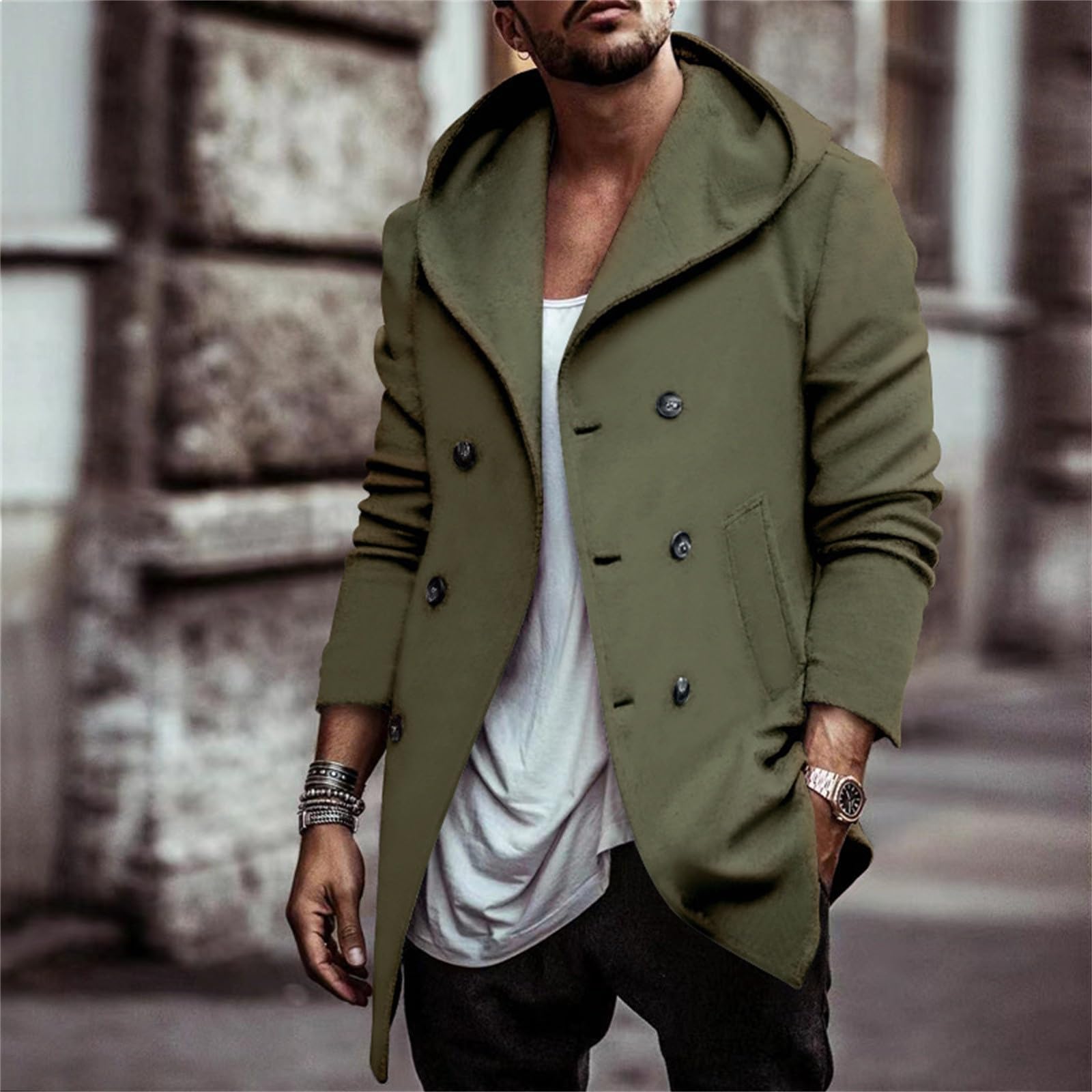 Generico Trench Coat Uomo, Cappotto Uomo Invernale Caldo Classico Elegante Trench Vintage Autunno Taglie Forti Soprabito Parka Business Cappotto Di Lana Doppiopetto Per Le Avventure Di Tutti I Giorni