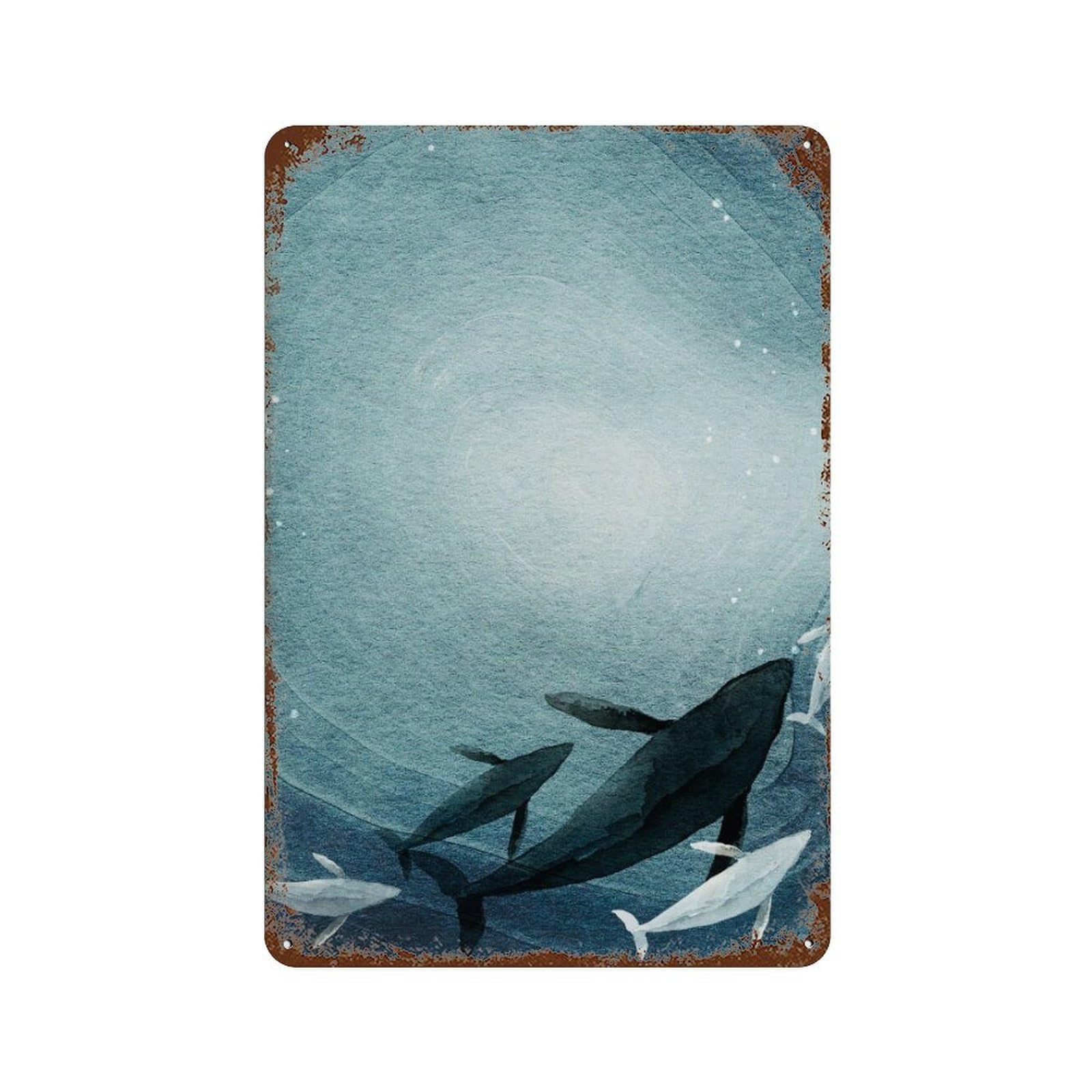 xiaoxiaoshen Whale Family Modern Nautical Decor Wall Decor Art Metal Tin Poster Modern Home Decor Art Home Bar Shop Decorations Vintage Sign 30x20cm
