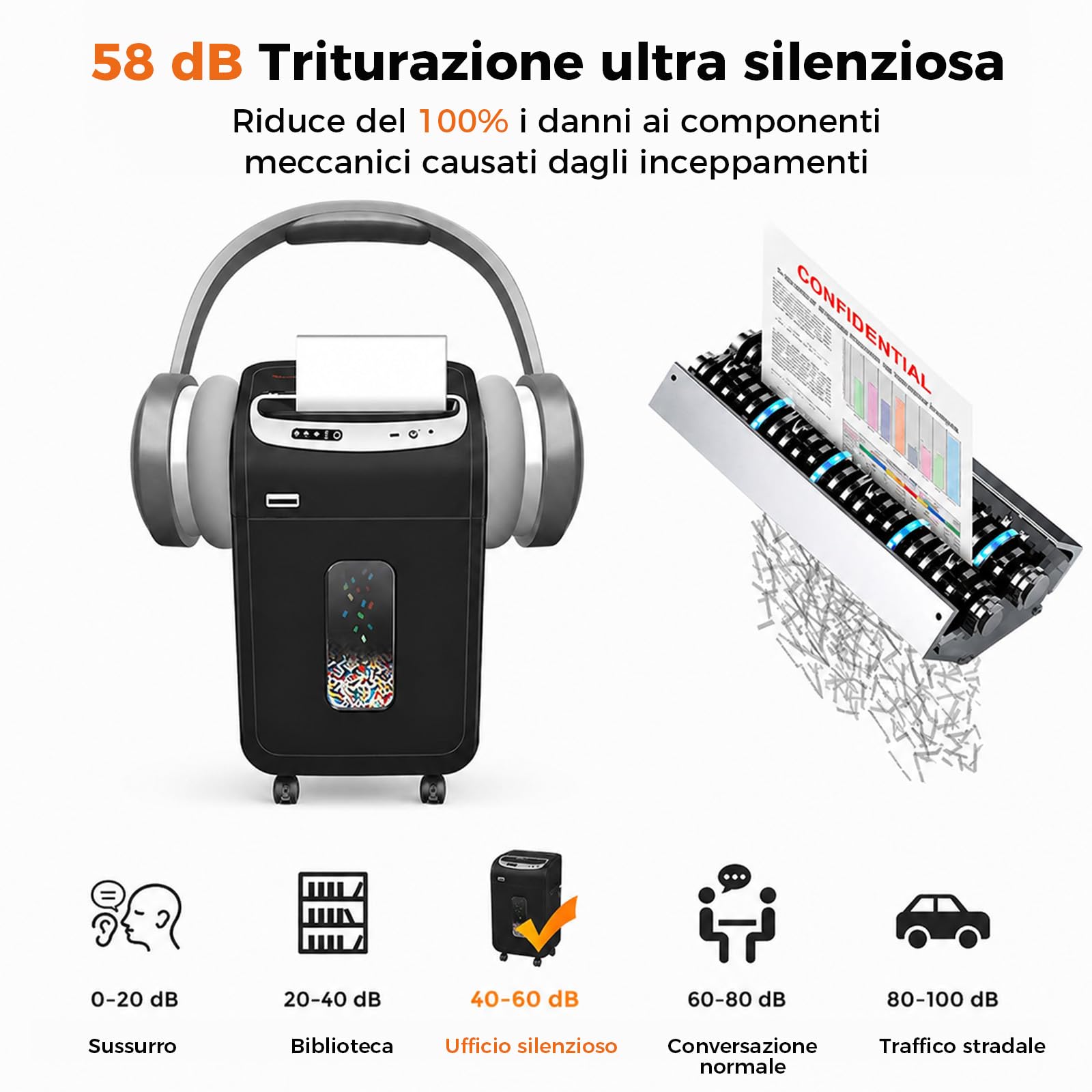 Distruggi documenti da 18 Fogli, VidaTeco Micro-Cut Tritacarte per CD e Carte di Credito, 60 Minuti di Uso Continuato, Cestino da 30 Litri, Trituratore ad Alta Sicurezza(P-4) per Casa e Ufficio, Nero