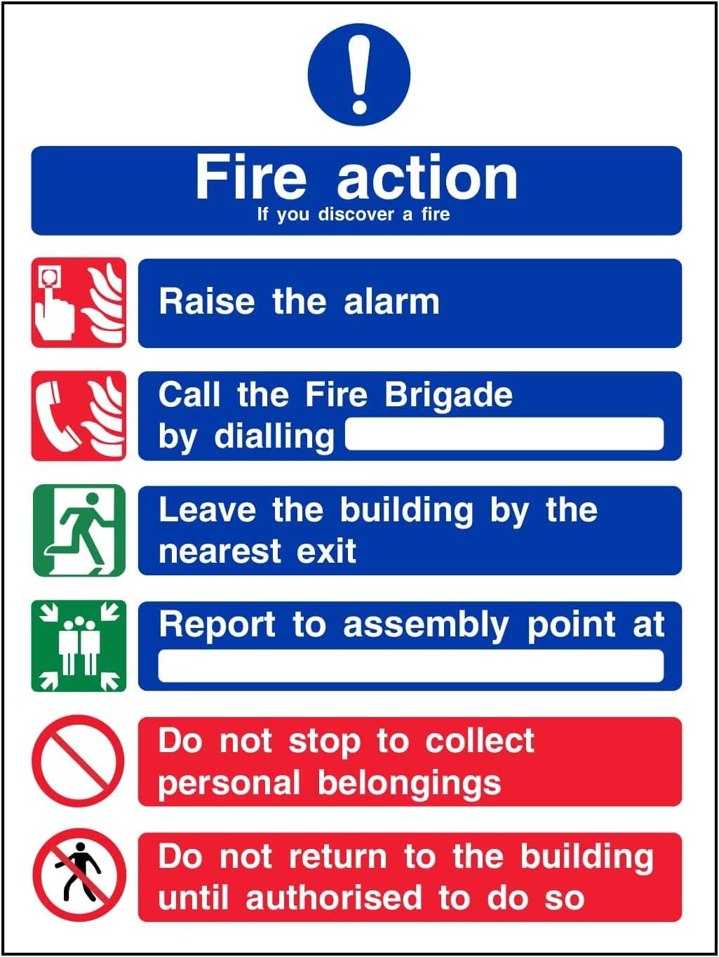 Landlord Direct Supplies General Fire Action 6 Message Sign Portrait