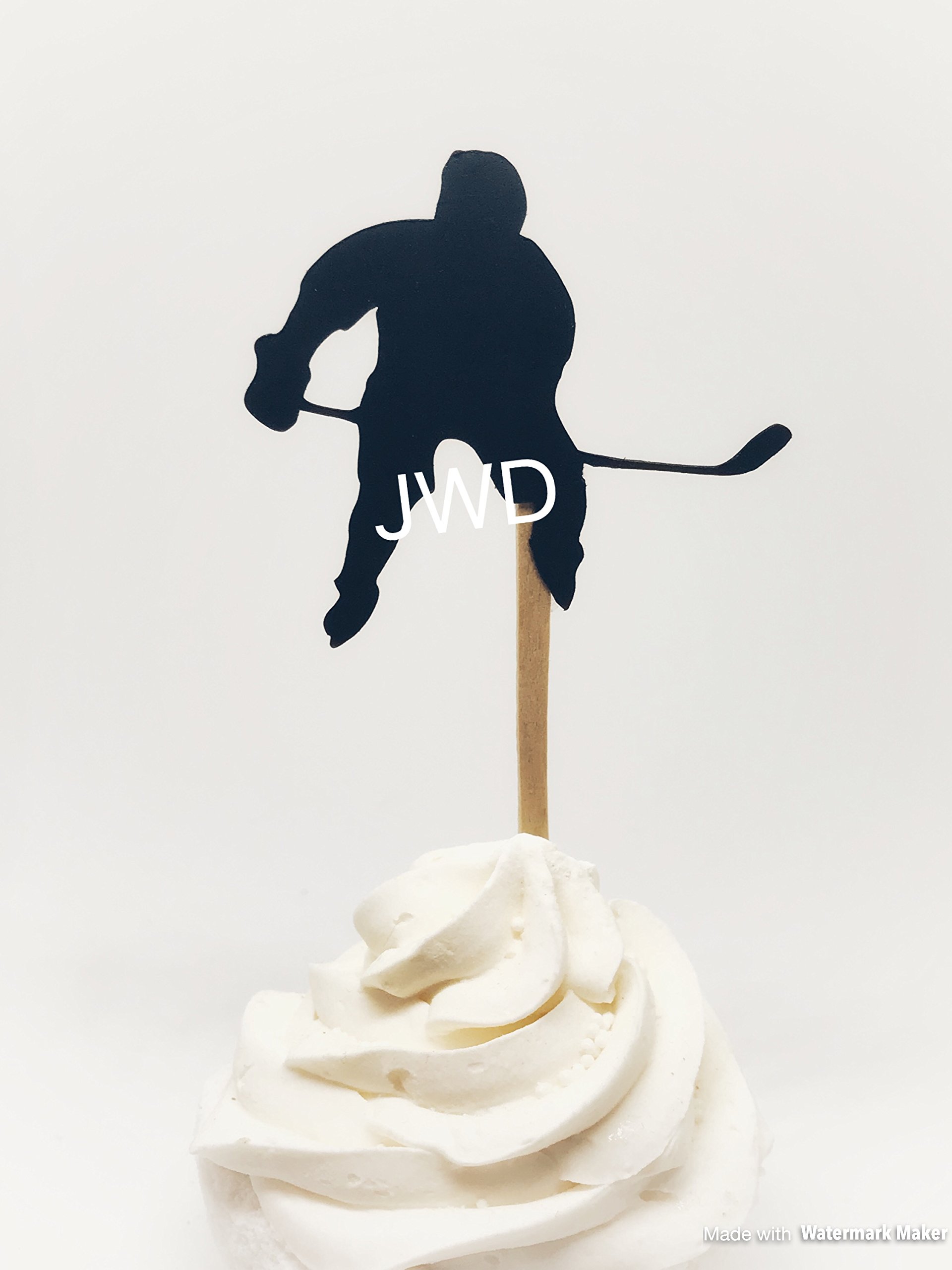 Hockey cupcake topper, hockey party, hockey birthday, hockey toppers, ice hockey party, hockey theme, hockey silhouette party, 12 ct