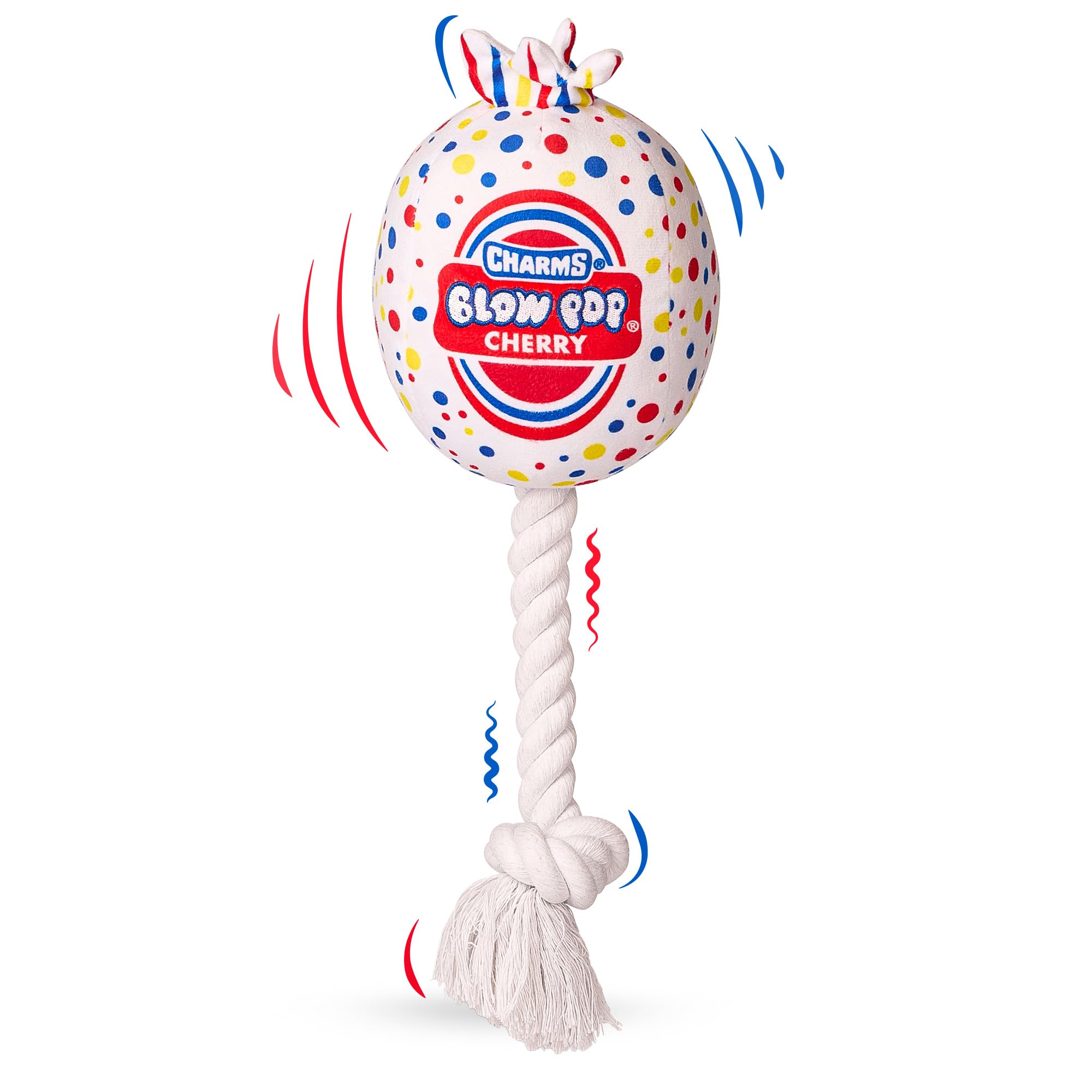Blow Pop Plush & Rope Dog Toy – Scented Squeaky Plush with Durable Rope Stick – Tug, Fetch & Chew Toy for Dogs – Available in Jumbo & Medium Sizes –