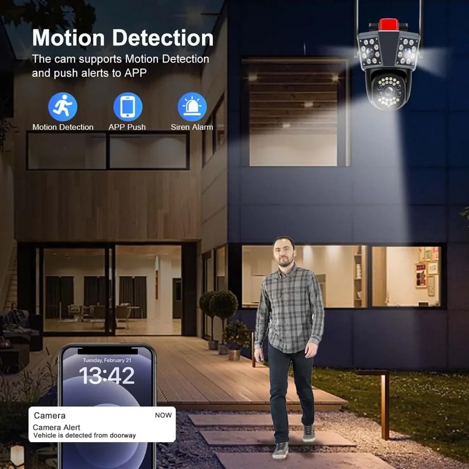 Kamera bezpieczeństwa, 12MP 6K PTZ kamera z trzema ekranami zewnętrzna trzy ekrany ochrona automatyczne śledzenie wykrywanie ruchu IP typu Survalance(Camera Add 32G SD)