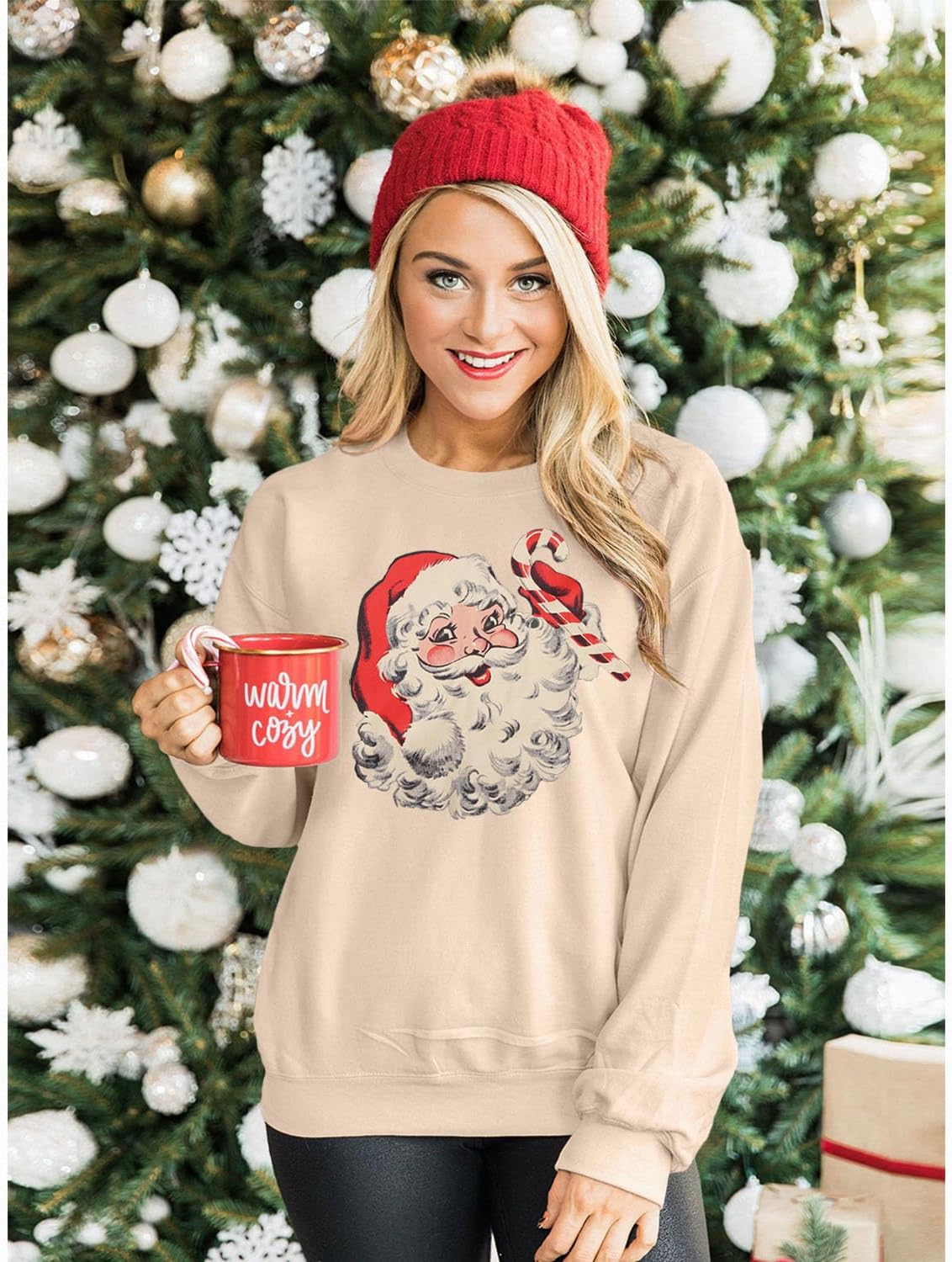 Ritatte Women Christmas Sweatshirt Retro Santa Claus Graphic Pullover Vintage Crewneck Long Sleeve Casual Xmas Holidays Tops - Image 3