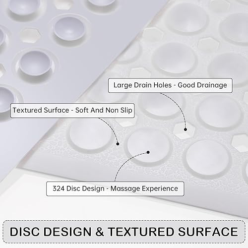 Miniatura 2 de Linoows Tapetes antideslizantes para bañera y ducha, tapete de baño de agarre eléctrico de 35 x 16.3 pulgadas con ventosas y agujeros de drenaje