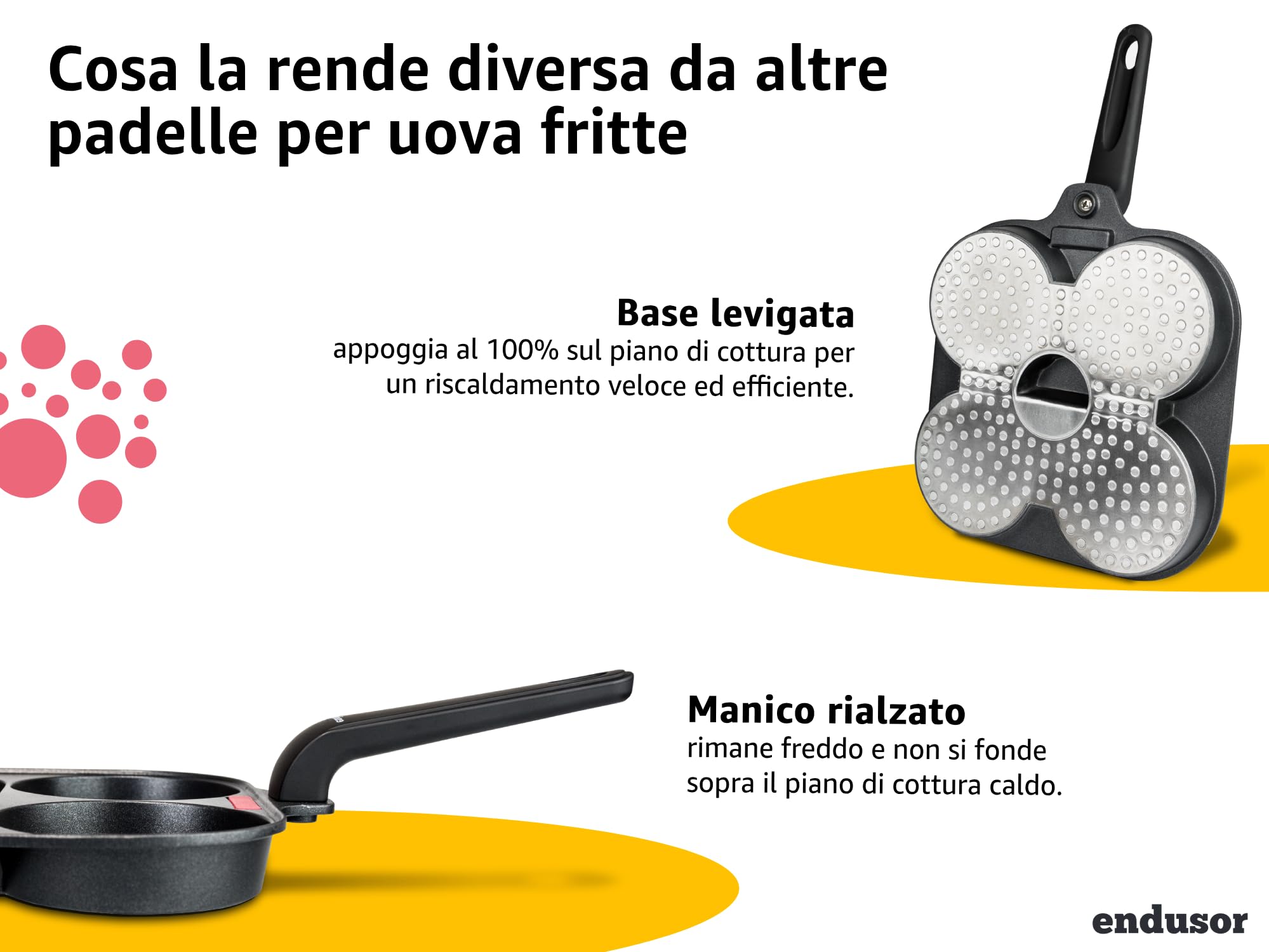 endusor Padella pancake e uova fritte - 21cm padella per pancake antiaderente | Per Fornelli a Induzione Gas Ceramica Elettrici Alogeni| Piastra a 4 stampi per Pancakes Uova Fritte Frittata