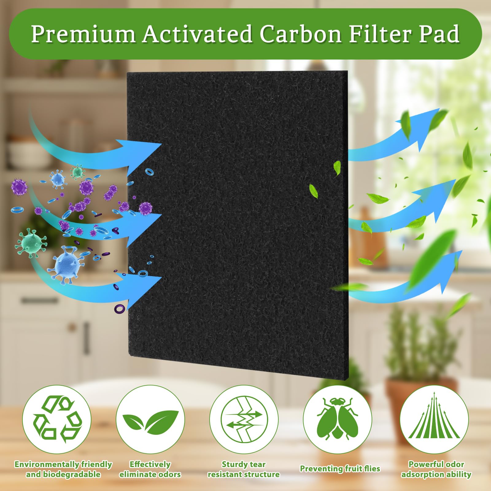 10 Pièces Filtre Charbon Actif, Filtres à Bacs à Compost Ronde et Carrée avec 1 Ciseaux, Filtres à Poubelle à Charbon, Filtres à Charbon Actif de Cuisine pour Composteur de Déchets de Cuisine