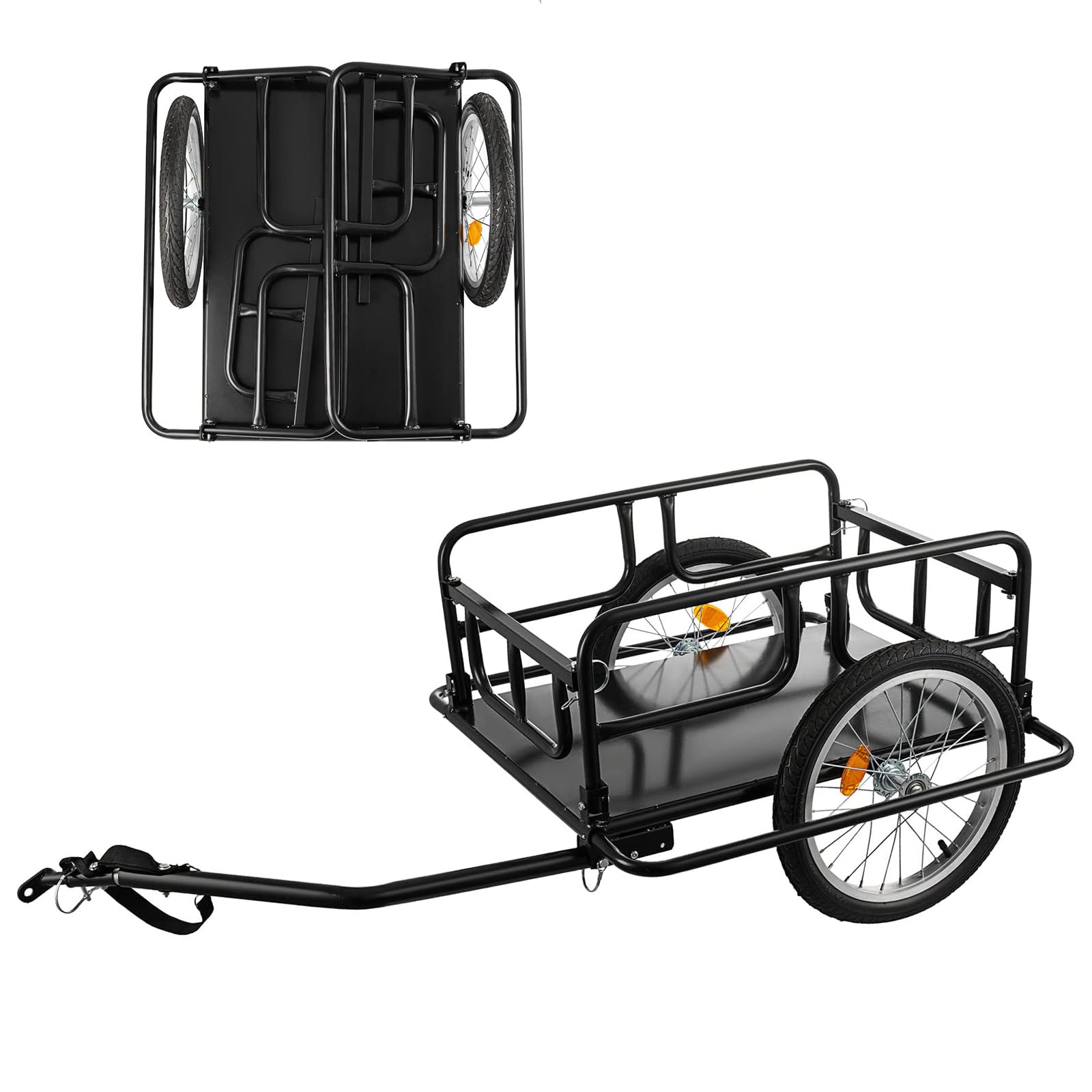 Foldable Bike Cargo Trailer with Universal Bike Hitch, Bicycle Wagon Trailer with 16" Wheels & Reflectors, Large Loading Bike Trailer Storage Cart