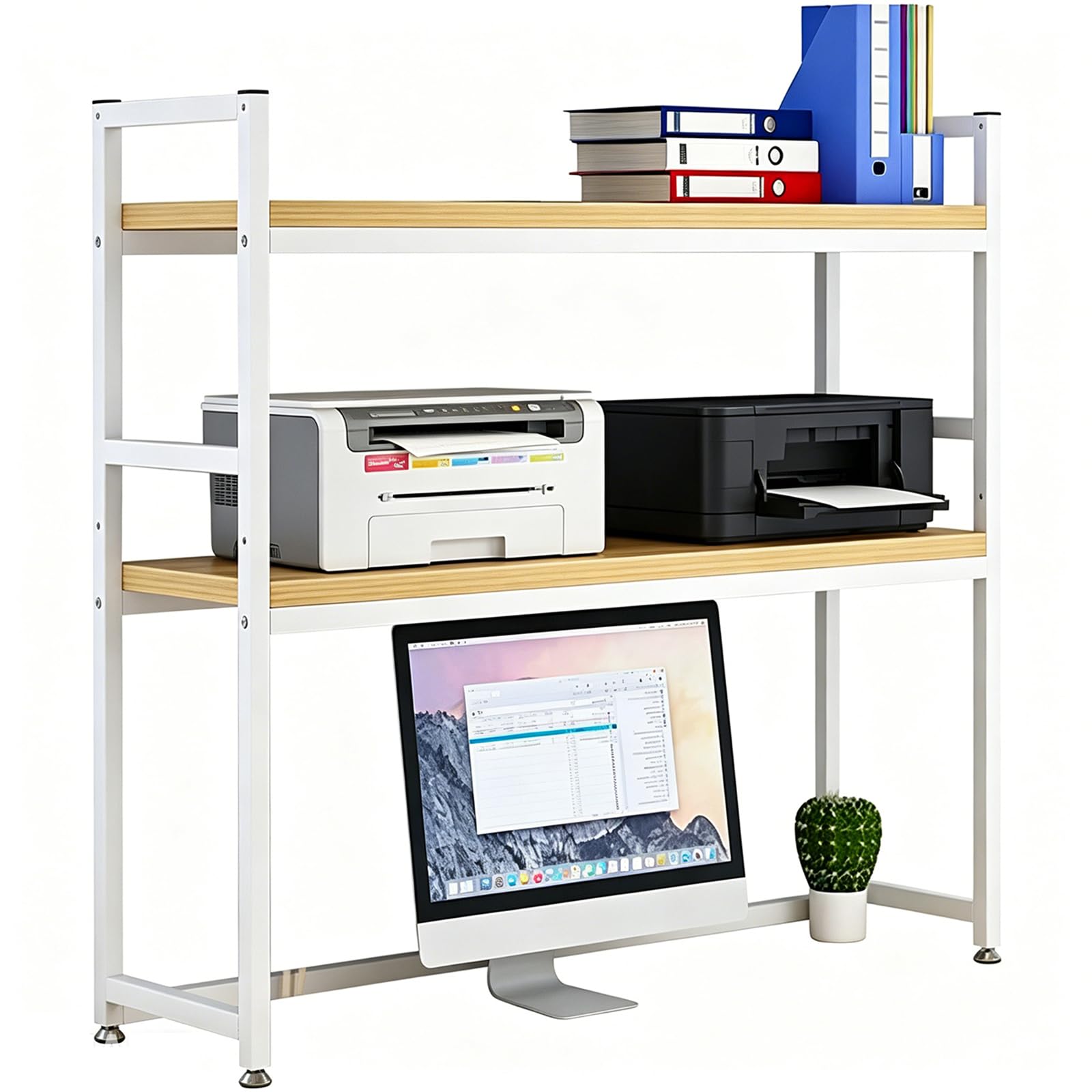 Wood Metal Computer Desk Bookcase - Desktop Display Shelf, 2-Tier Adjustable Desk Organizer, Multipurpose Countertop Hutch Bookshelf, Open Desktop Storage Display Shelf(Size:55cm(21.65in),Color:A)