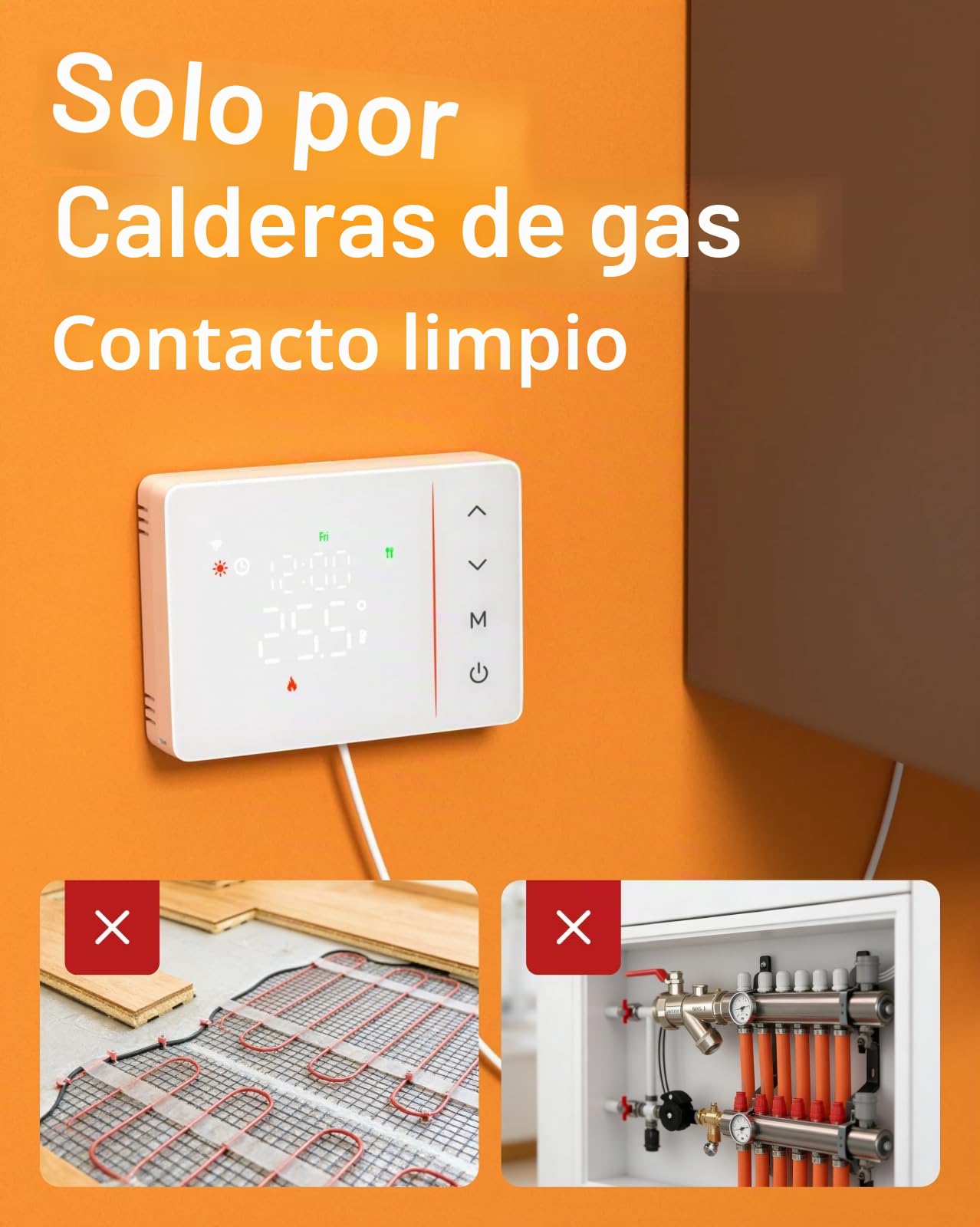 Cronotermostato WiFi a batería para caldera de gas, termostato inteligente caja 502/503, programación 7 días en 6 niveles, contacto NO/NC, Alexa/Google Assistant, App Tuya, 2,4 GHz, blanco