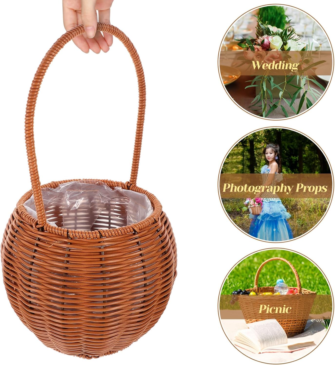 Woven Storage Basket Handle for Weddings Rustic Decorative Flower Holder Multi-purpose Hand-made Fruit Floral Basket for Home Organization and Event Decor image 4