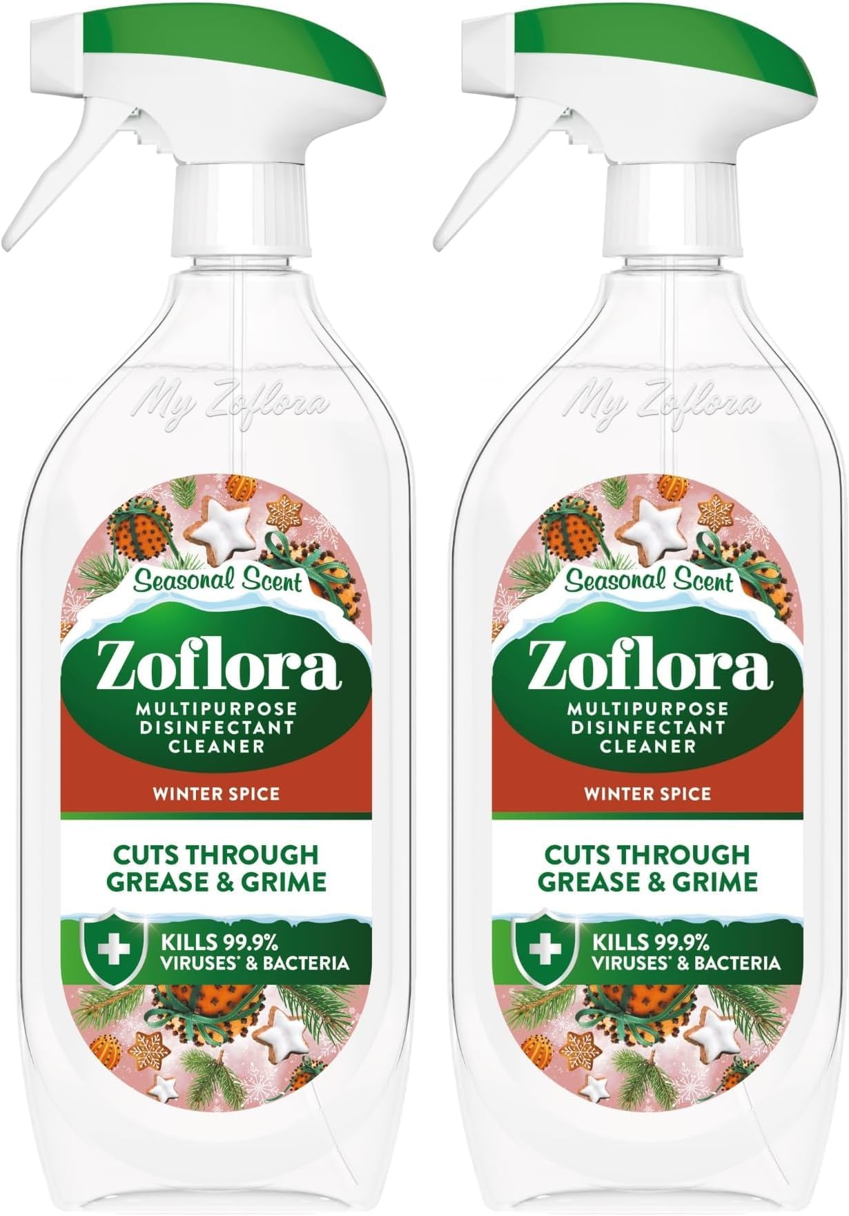 Zoflora Winter Spice Multipurpose Disinfectant Trigger Spray, 1 x 800ml, Antibacterial Multi-Surface Cleaner, Pet-Friendly, Kills 99.9% of Bacteria & Viruses (Pack of 2)