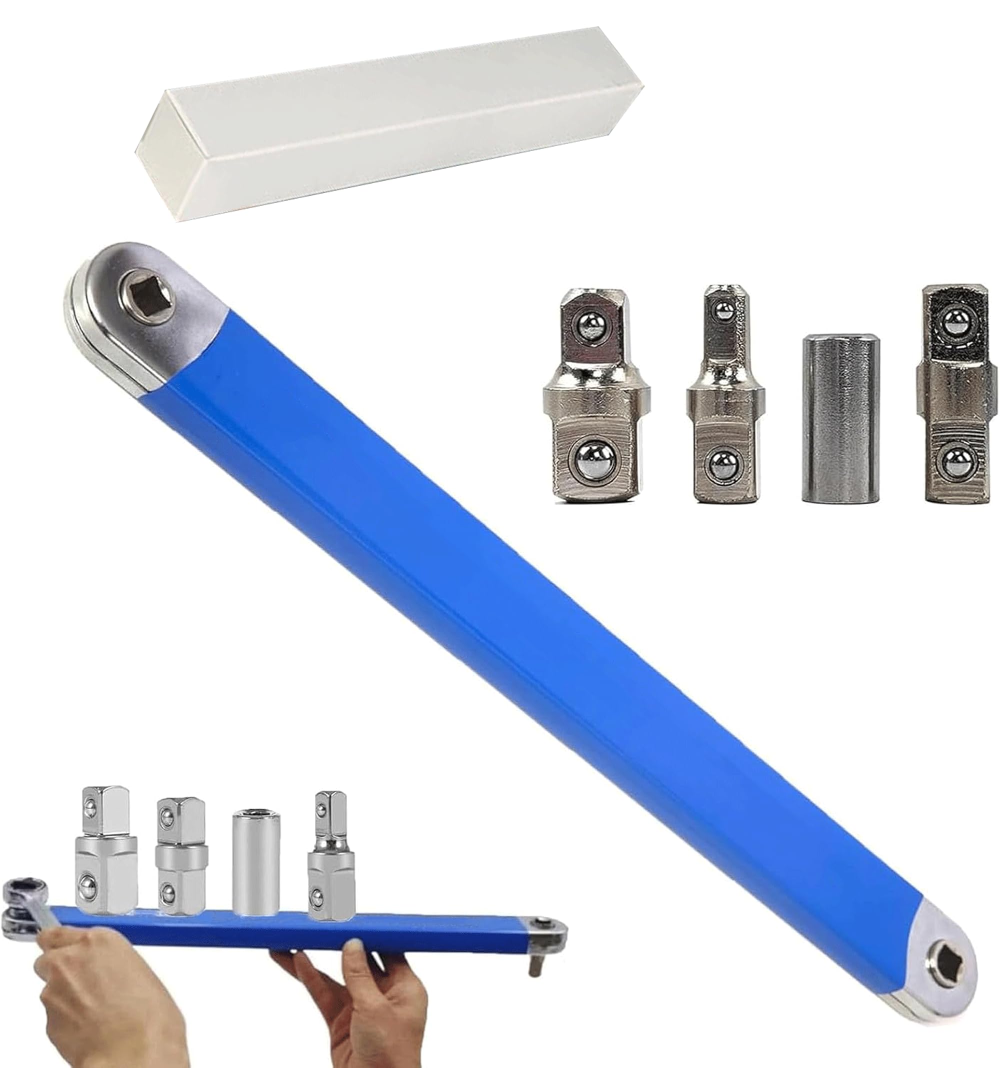 Limiar Blue Offset Extension Wrench - Multifunctional Tight Reach Wrench Set With 1/2", 1/4" And 3/8" Square Drive Adapters (1Pcs)