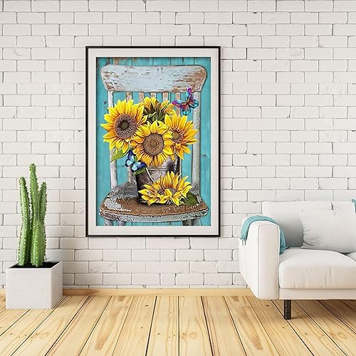 Miniatura 5 de Kits de pintura de diamante de girasol para adultos, kits de pintura de diamante 5D por números para adultos y niños, puntos de diamante, arte de