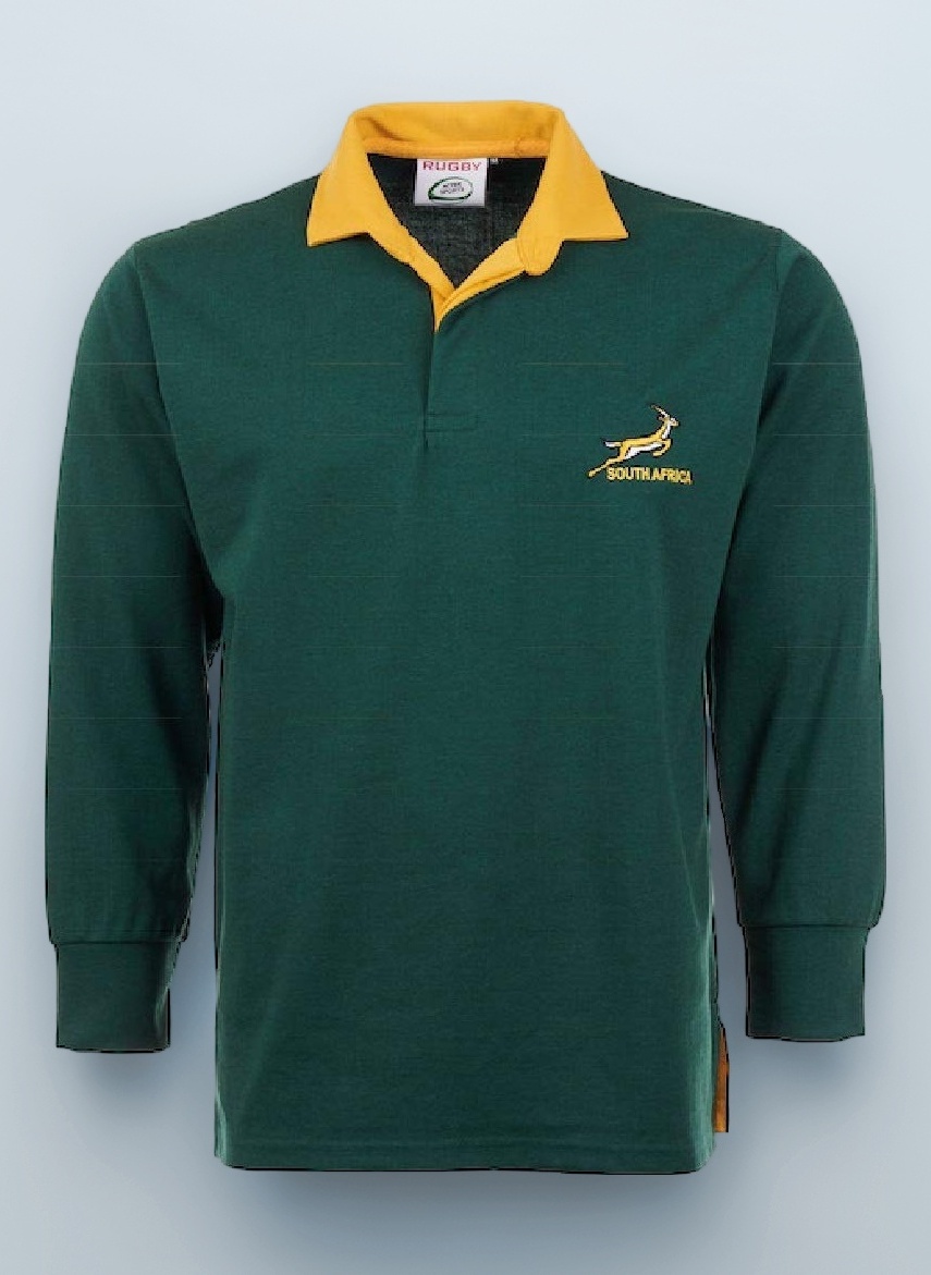 ACTIVE WEAR Rugby Full Sleeve Shirts with South Africa Embroidered Logo Size S to 5XL (Dark Green) (XXL)