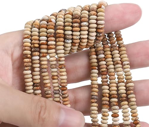 Miniatura 4 de Cuentas espaciadoras de jaspe marrón natural, cuentas sueltas de disco Rondelle, cuentas sueltas para hacer joyas, 0.157 in x 0.079 in, 15.0 in