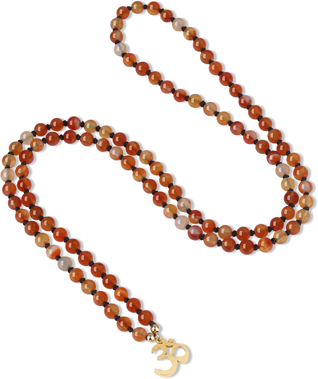 COAI Handmade 108 Mala Beads Necklace, Stainless Steel OM Charm Beaded Necklace for Women
