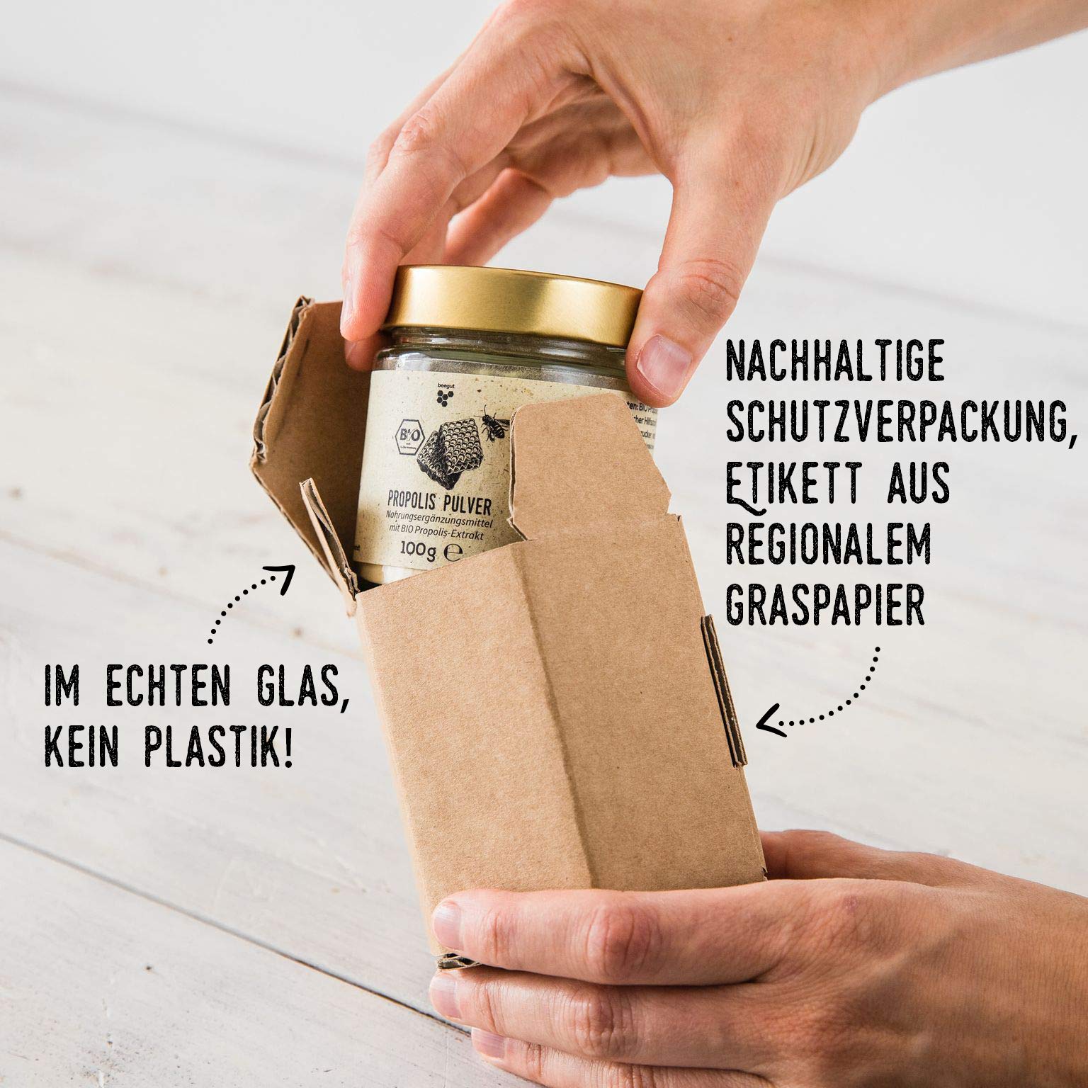 beegut BIO Propolis Pulver, zur Einnahme oder Herstellung eigener Produkte, 100g Propolispulver aus kontrolliert biologischem Anbau, nachhaltige Verpackung