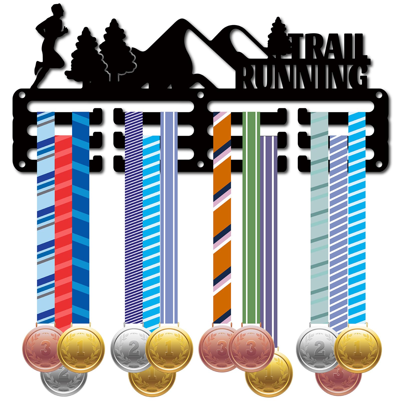 CREATCABIN Trail Running Medal Holder Display Medal Hangers Rack Sports Metal Hanging Awards Iron Small Mount Decor Awards for Wall Home Badge Race Gymnastics Swimming Medalist Black 11.4 x 5.1 Inch