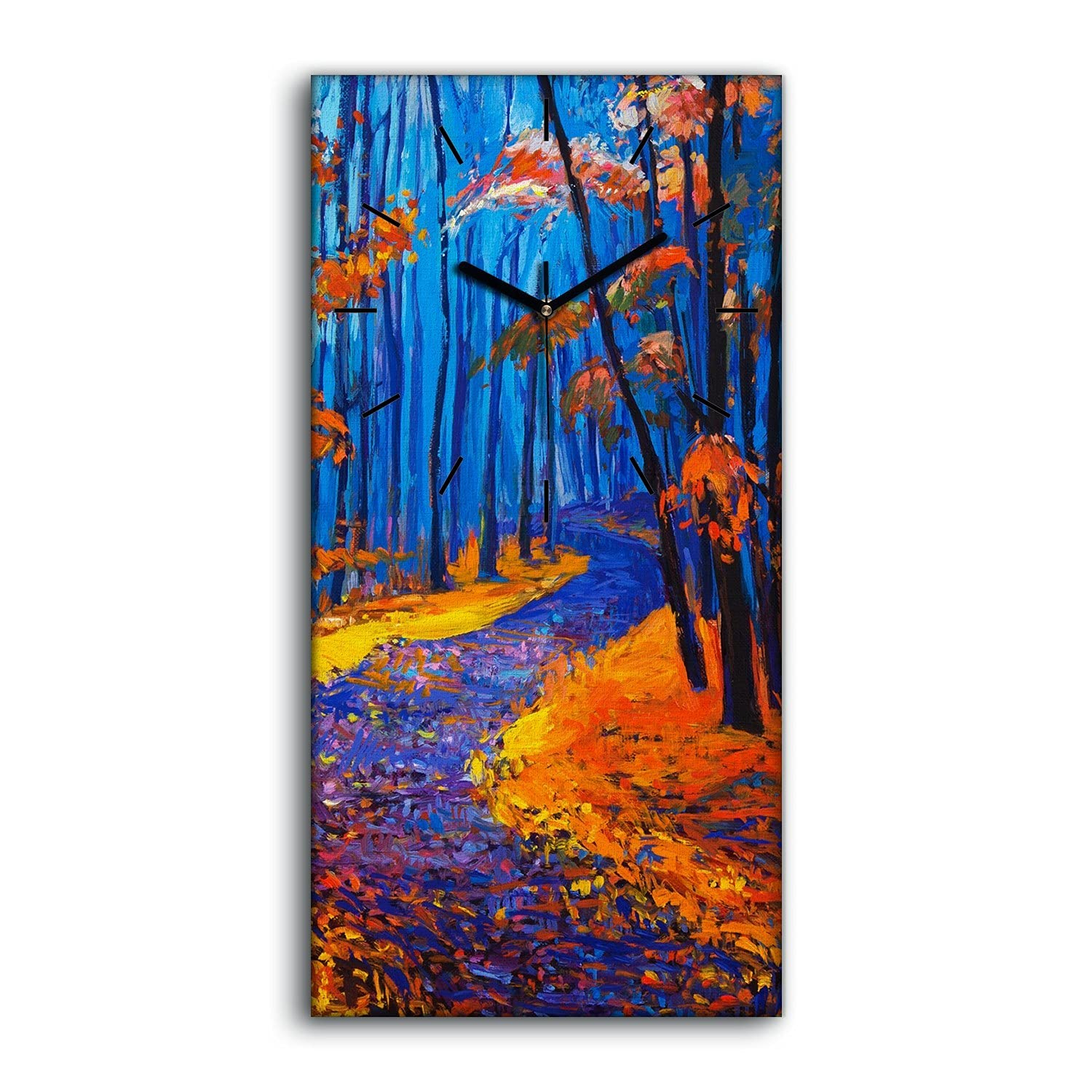 Horloge sur Toile 30x60cm Peinture Arbres Forêt Chambre Calme