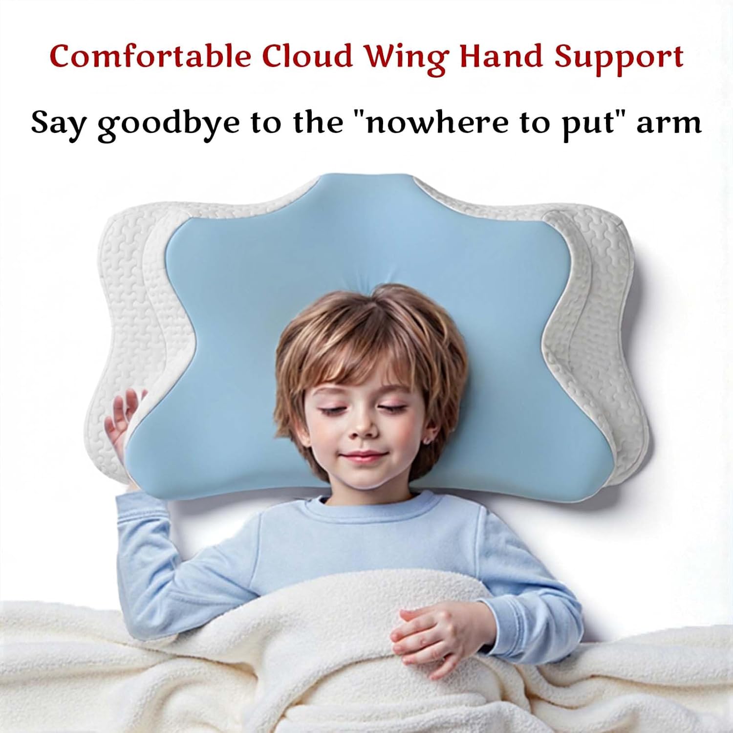 Memory Foam Kids Pillow, Kids Pillows for Sleeping, Ergonomic Contour Pillow and Pillowcase 20x12 in (Blue Small)