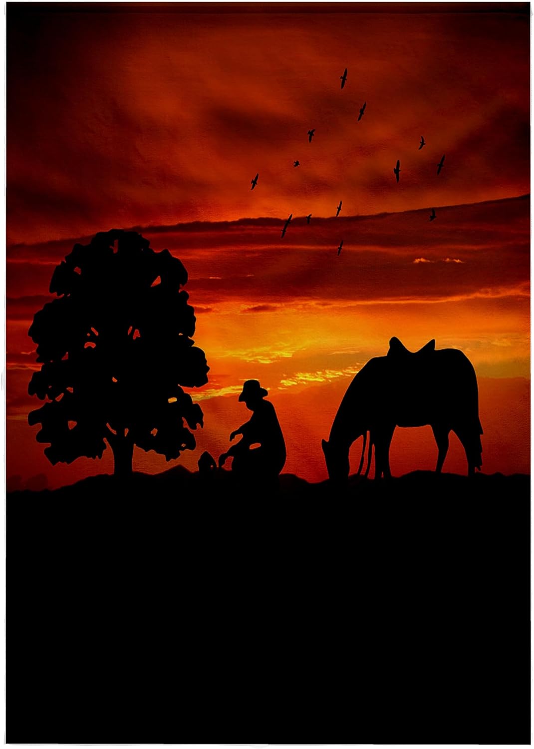 3dRose Cowboy Campfire with Horse on a Hill at Sunset has a Western Feel. 22x30 Bath Hand Pool Towel