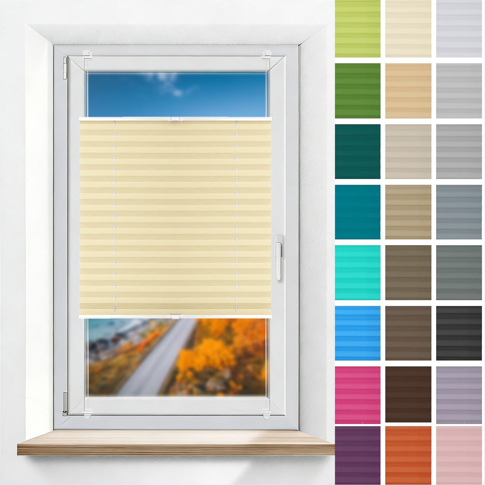 Store Plissé sans Perçage 95x50 cm Crème pour Fenêtre et Porte