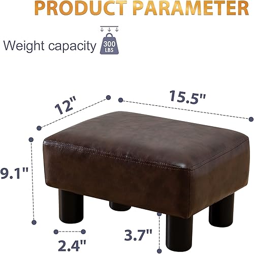 Miniatura 10 de Taburete rectangular pequeño, reposapiés de tela de piel sintética, taburete otomano pequeño con patas de plástico antideslizantes, reposapiés