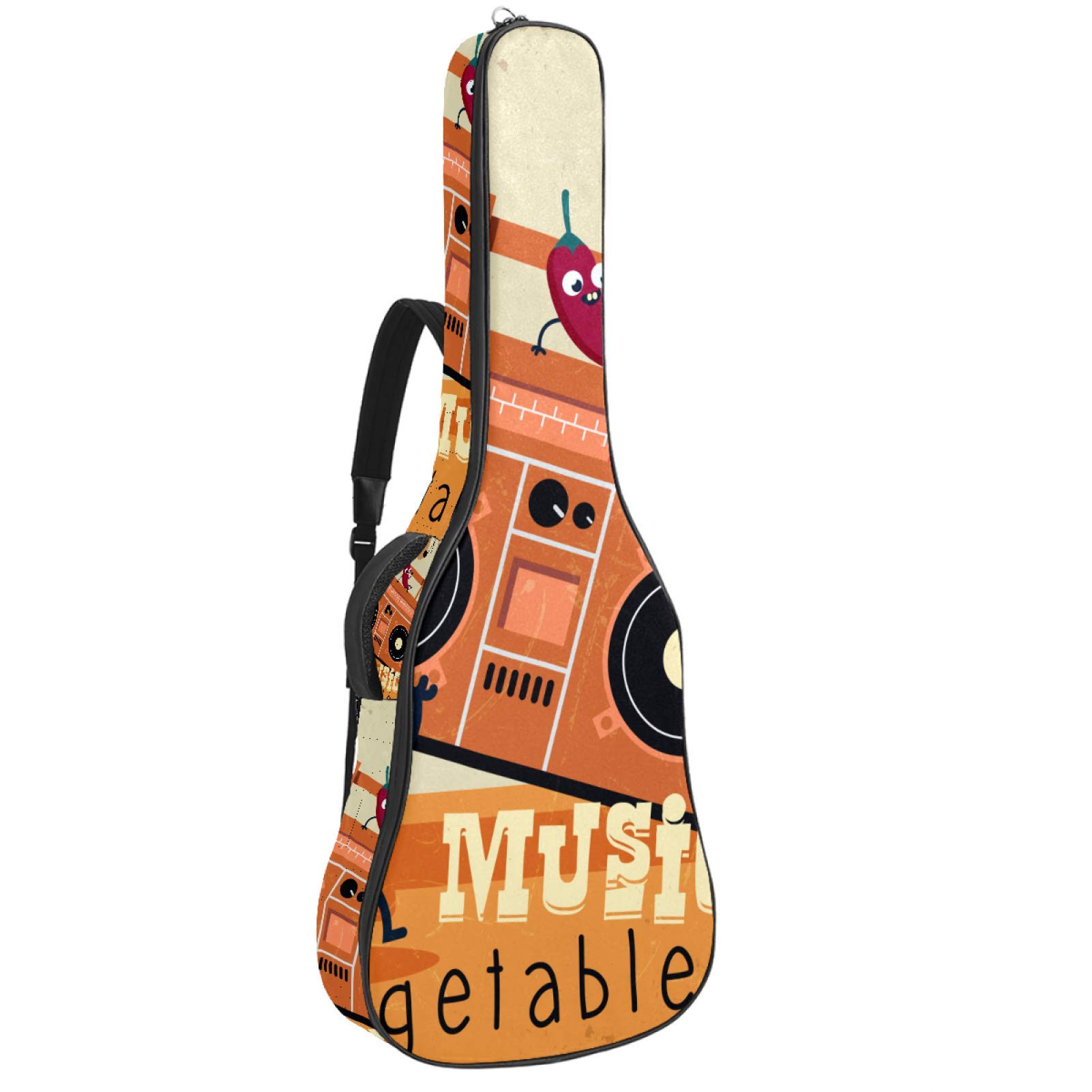 Borsa per chitarra impermeabile con cerniera morbida zaino per chitarra, basso acustico e classico folk chitarra elettrica borsa divertente emoticon verdure musica note festa