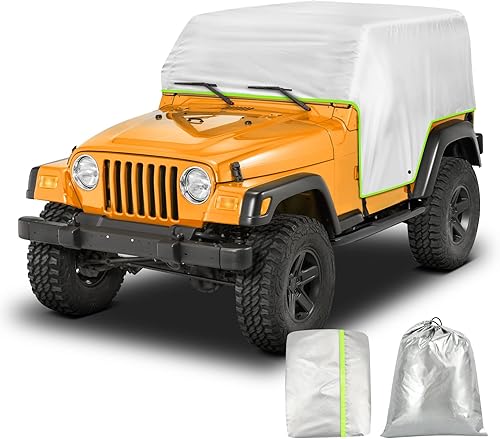 Funda para cabina de automóvil para Jeep Wrangler TJ y YJ de 2 puertas 1992-2006, Wrangler cubierta impermeable para lluvia con cubierta de espejo y