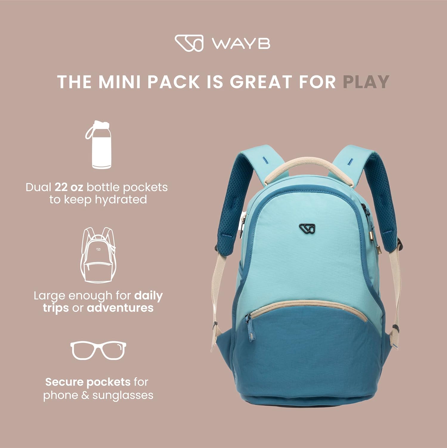 WAYB Mini Backpack | Fits 13" Tablet | Durable & Water-Resistant | Lightweight and Slim Day Pack | 15L Capacity
