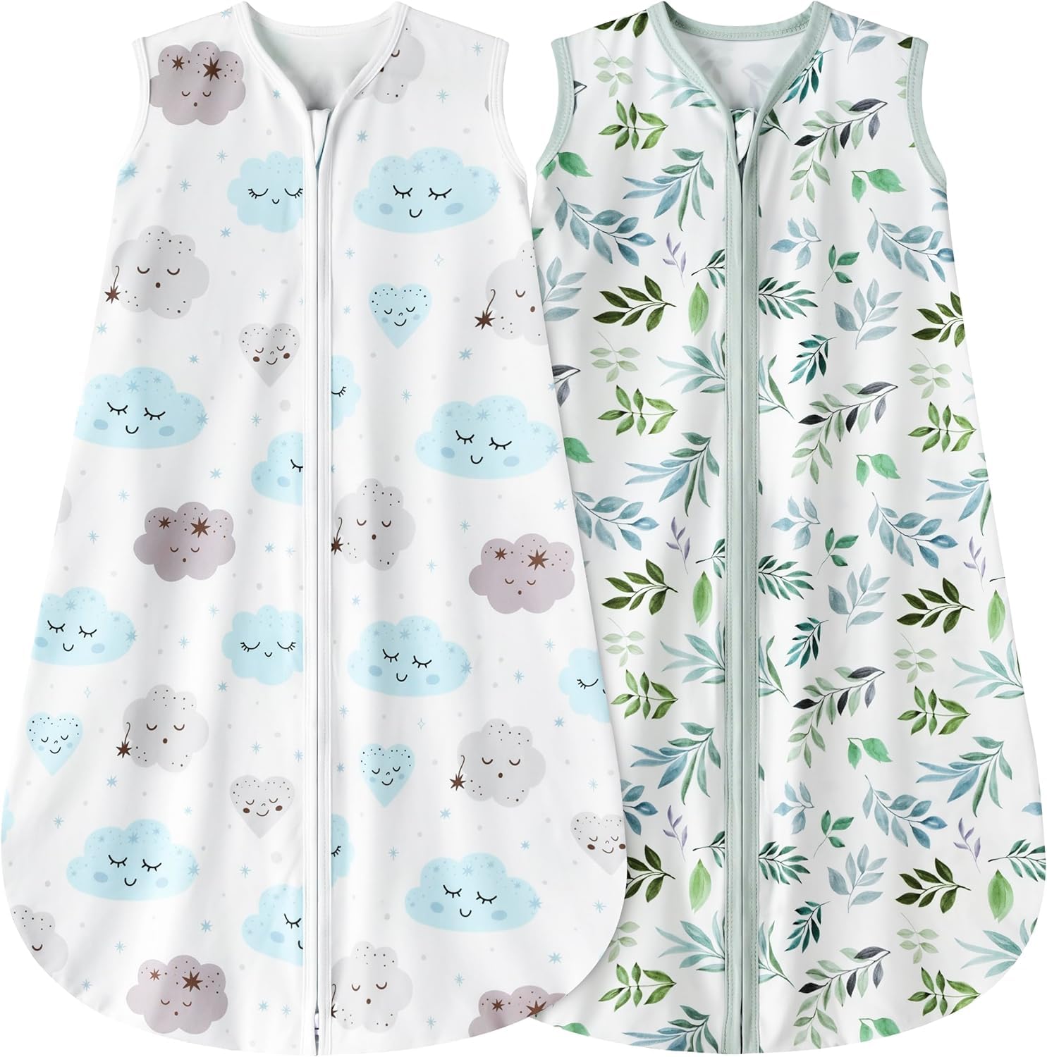 BSTOPPT Newborn Sleep Sack Baby Swaddle,0-12 Months,3-Way Adjustable Wearable Blanket,Swaddling Sleeping Bag (Leaf&amp;Clouds, 6-12 Months)