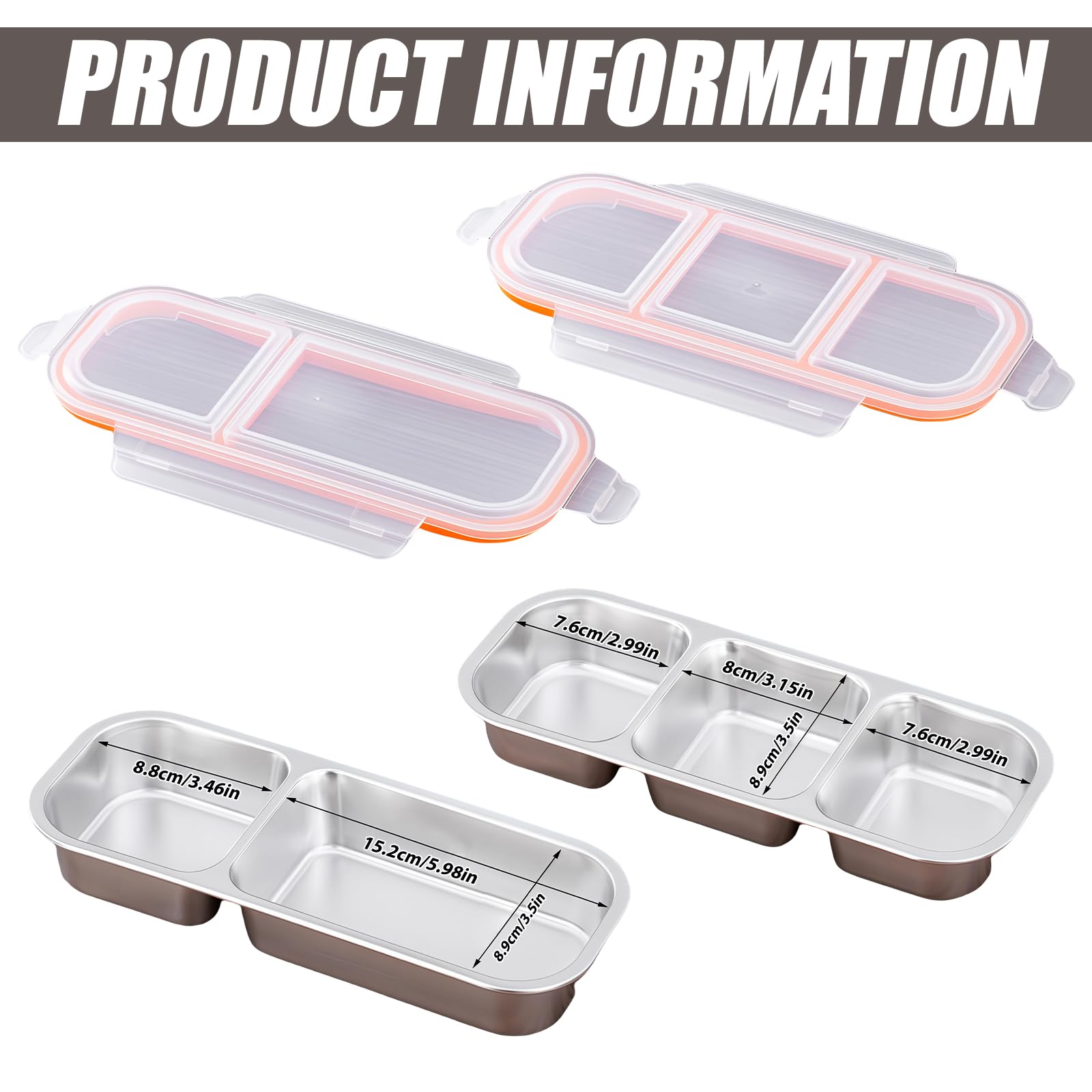 GOEDCH 2 Contenitori Snack In Acciaio Inox 304 Con 3 Scomparti, Bento Ermetico A Prova Di Perdite Per Scuola E Ufficio, 600/700 Ml