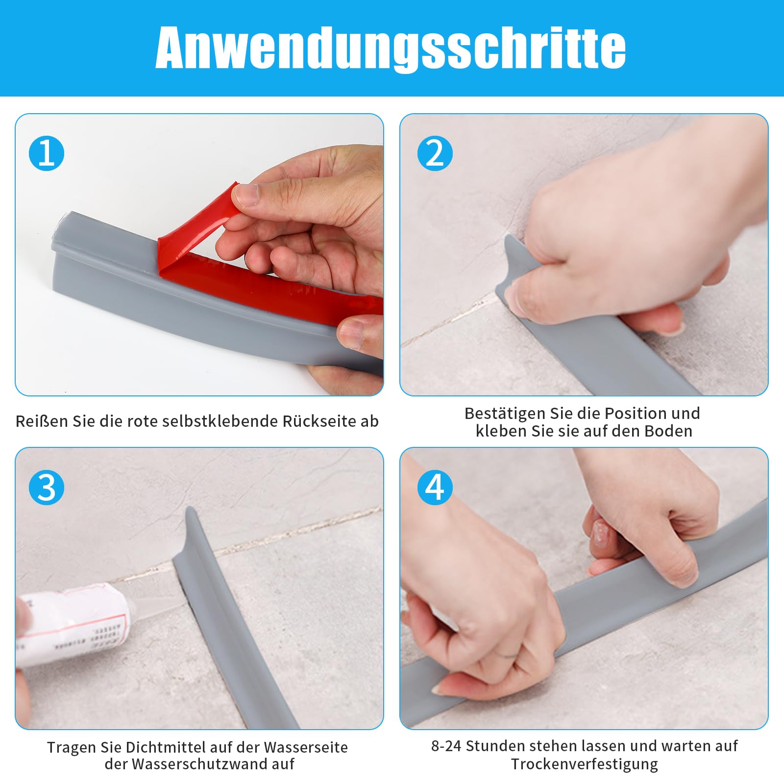 Junta de sellado de ducha impermeable, junta adhesiva de silicona gris para separación en húmedo y seco, junta de cocina y baño, 100 x 3 x 5 cm, junta de ducha para prevención de fugas