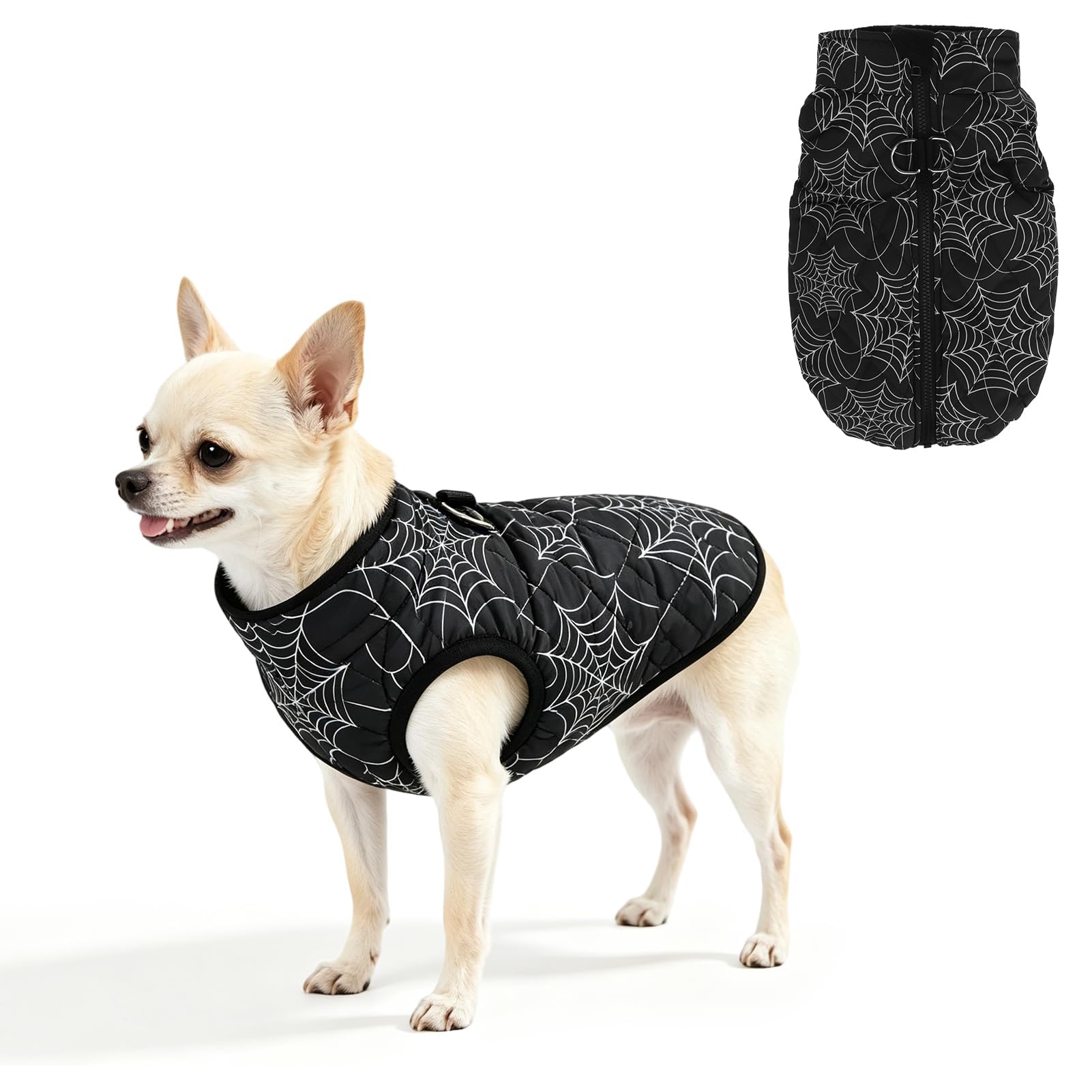 SCENEREAL Halloween Winter Dog Vest Coat with Harness Built in