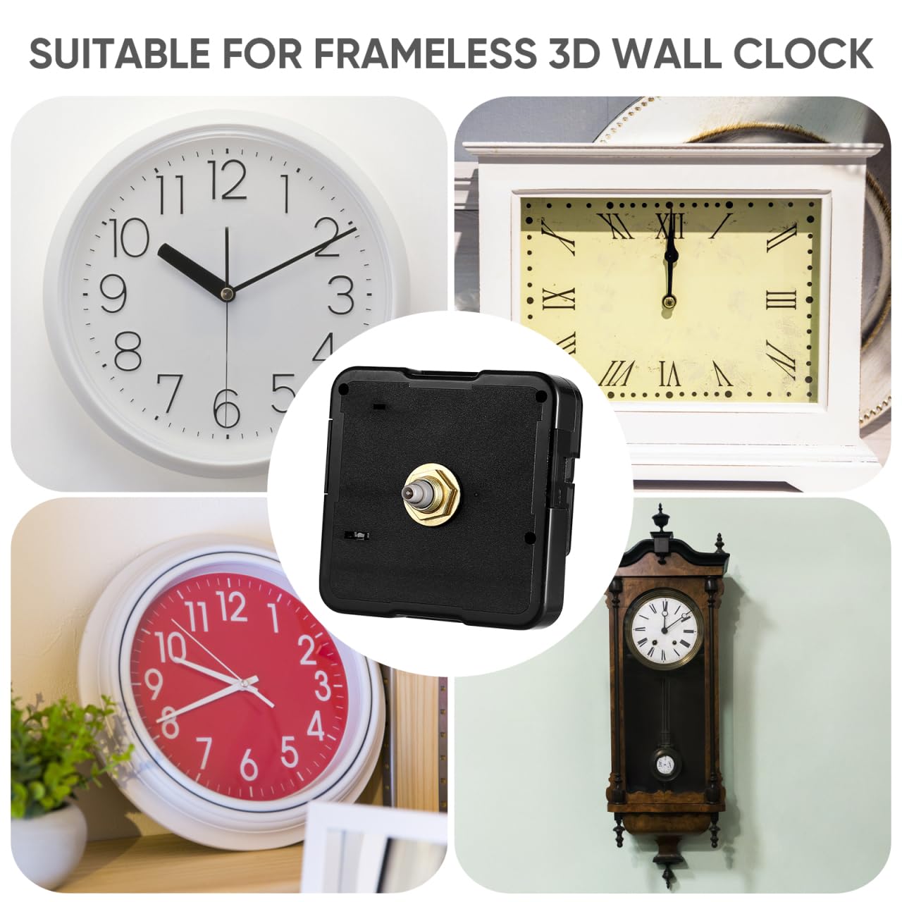 Balacoo Quartz Clock Movement Replacement, Battery Operated DIY Clock Mechanism Repair Part Accessory, Silent Battery Operated Motor Wallclock Movement (Black)