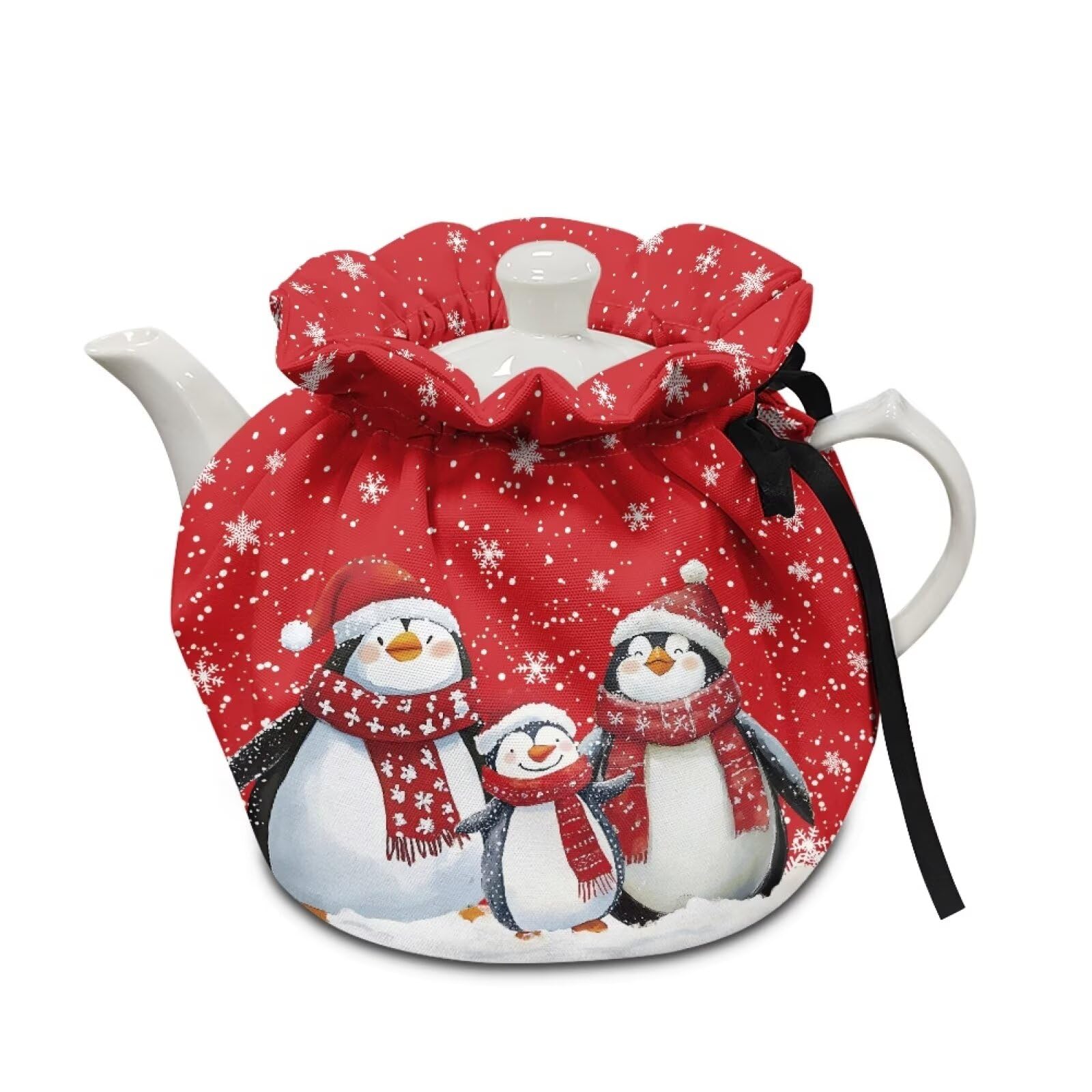 Christmas Penguins Tea Cozy Kitchen Teapot, Kitchen Kettle Dust Cover, Heat Resistant Breakfast Warmer Keep Warm Home Kitchen Xmas Decor