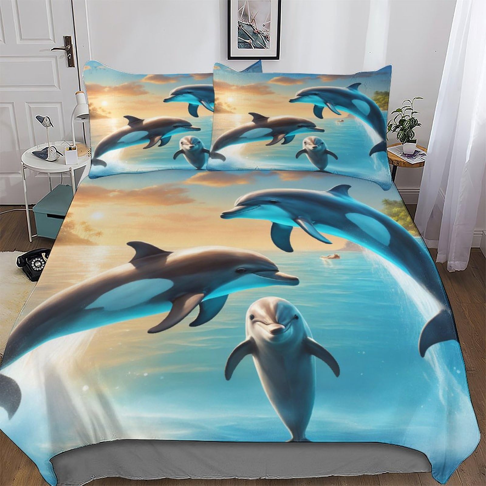Housse de couette dauphin microfibre 220x240cm pour ne plus avoir froid la nuit dans un grand lit